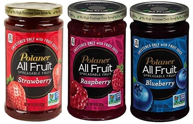Polaner All Fruit Spreadable Fruit - Strawberry, Raspberry & Blueberry Variety Pack (10 oz, Pack of 3) | Healthy Breakfast Topping for Toast, Pancakes & Yogurt | Includes Free Make Your Day Spreader or 2 Sporks
