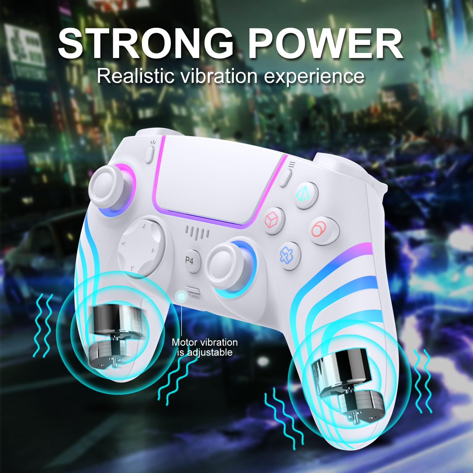 Wireless PS4 Controller with LED Lights, Dual Shock Vibration & Six-Axis Motion Sensor - Compatible with PS4/PS4 Pro/PS4 Slim - Perfect for Gaming, Streaming & Long Play Sessions