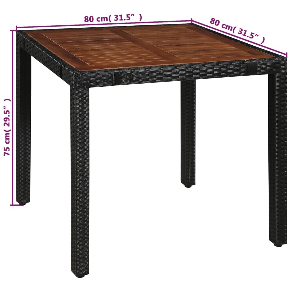 5-Piece vidaXL Patio Dining Set with Wood Tabletop - Outdoor Garden Furniture for Balcony, Deck, or Backyard - Black Poly Rattan & Acacia Wood Dining Table Set - Perfect for Outdoor Entertaining and Family Gatherings