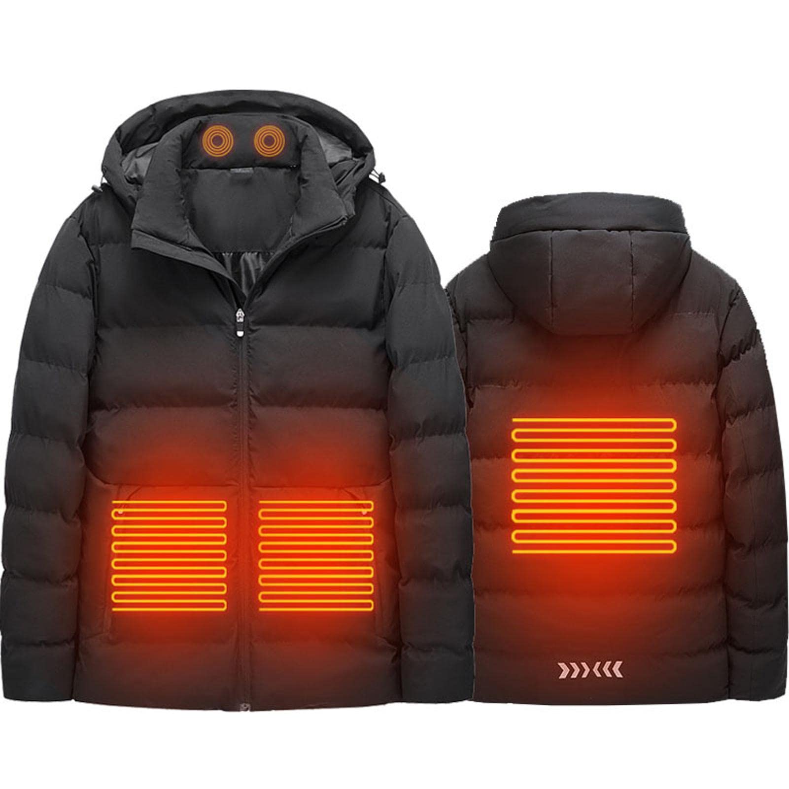 Dazlii Electric Heated Jacket for Men & Women - USB Rechargeable Battery Heated Winter Coat with Hood - Warm Down Cotton Jacket for Outdoor Activities, Camping, Hiking & Cold Weather