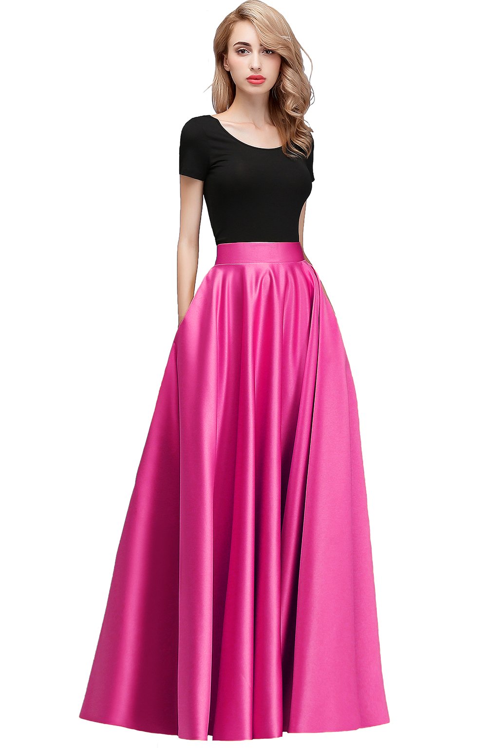 Elegant Women's High Waist Satin A-Line Long Skirt for Formal Occasions - Perfect for Weddings, Parties, and Office Wear