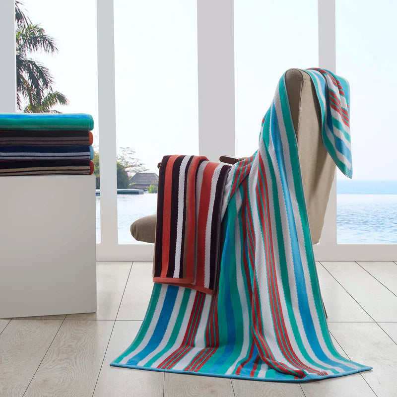 4 Piece Cotton Rope Textured Striped Oversized Beach Towel Set - Soft, Absorbent & Quick-Drying for Pool, Beach, Yoga & Outdoor Activities