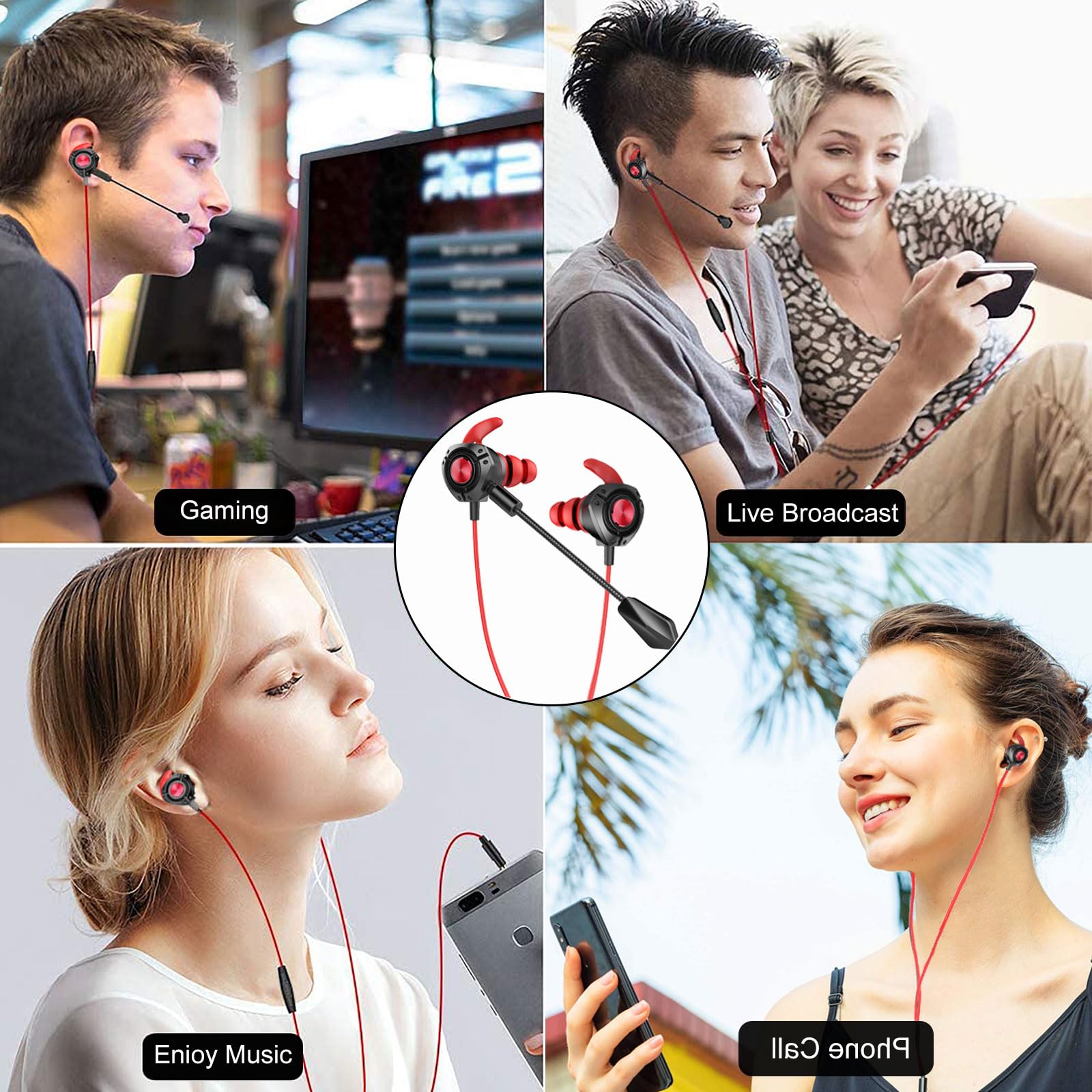Best Wired Gaming Headset with Microphone - Noise Cancelling Stereo Bass Earphones for PC, PS4, PS5, Xbox One & Mobile Gaming - Detachable Mic for Clear Communication - Perfect for Competitive Gaming & Online Chat (Black)