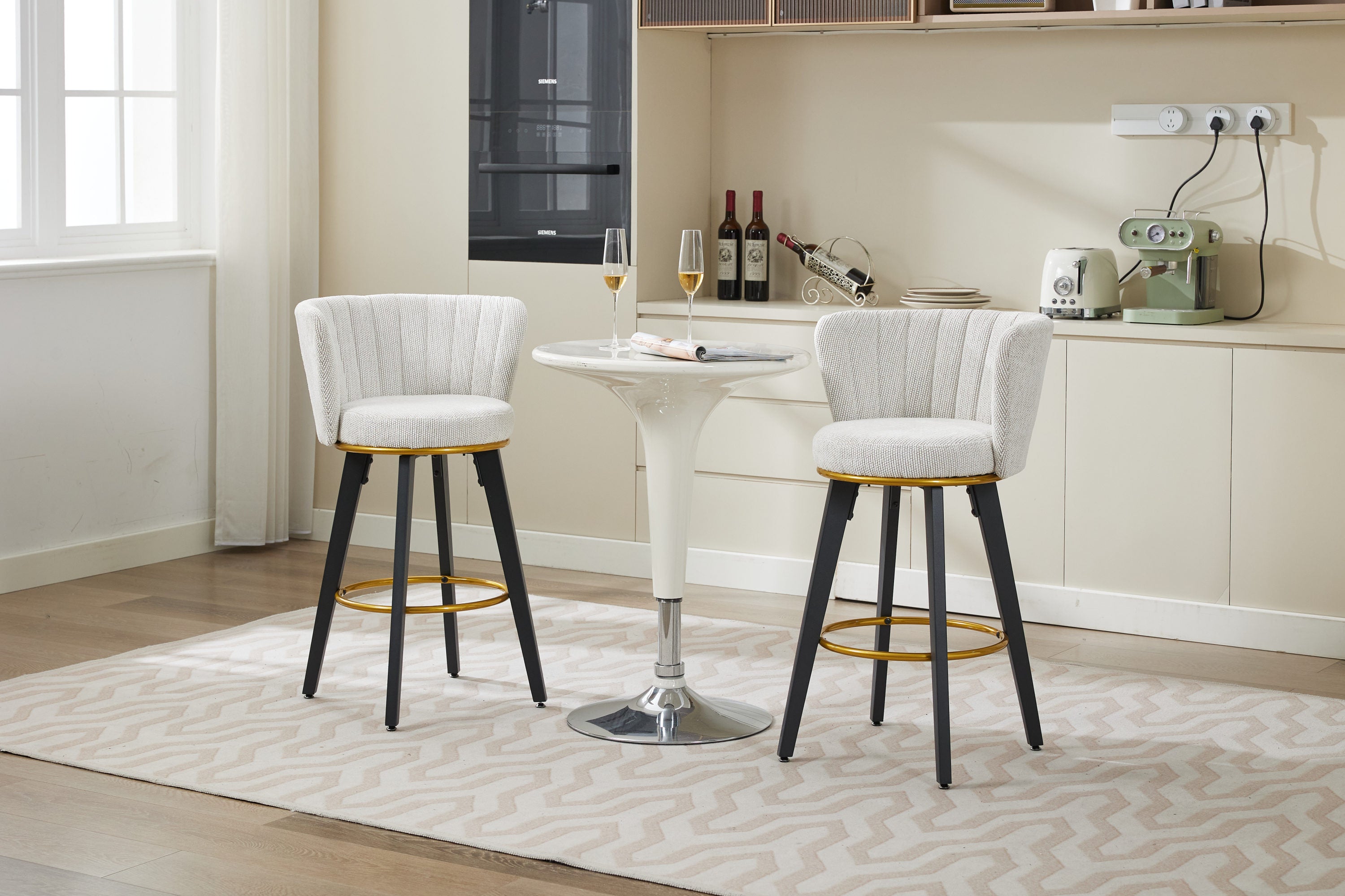2-Pack Counter Height Bar Stools with 360° Swivel, Upholstered Back & Metal Legs - 26 Inch Seat Height, Velvet Fabric & Gold Footrest - Perfect for Kitchen Islands, Breakfast Bars & Home Decor