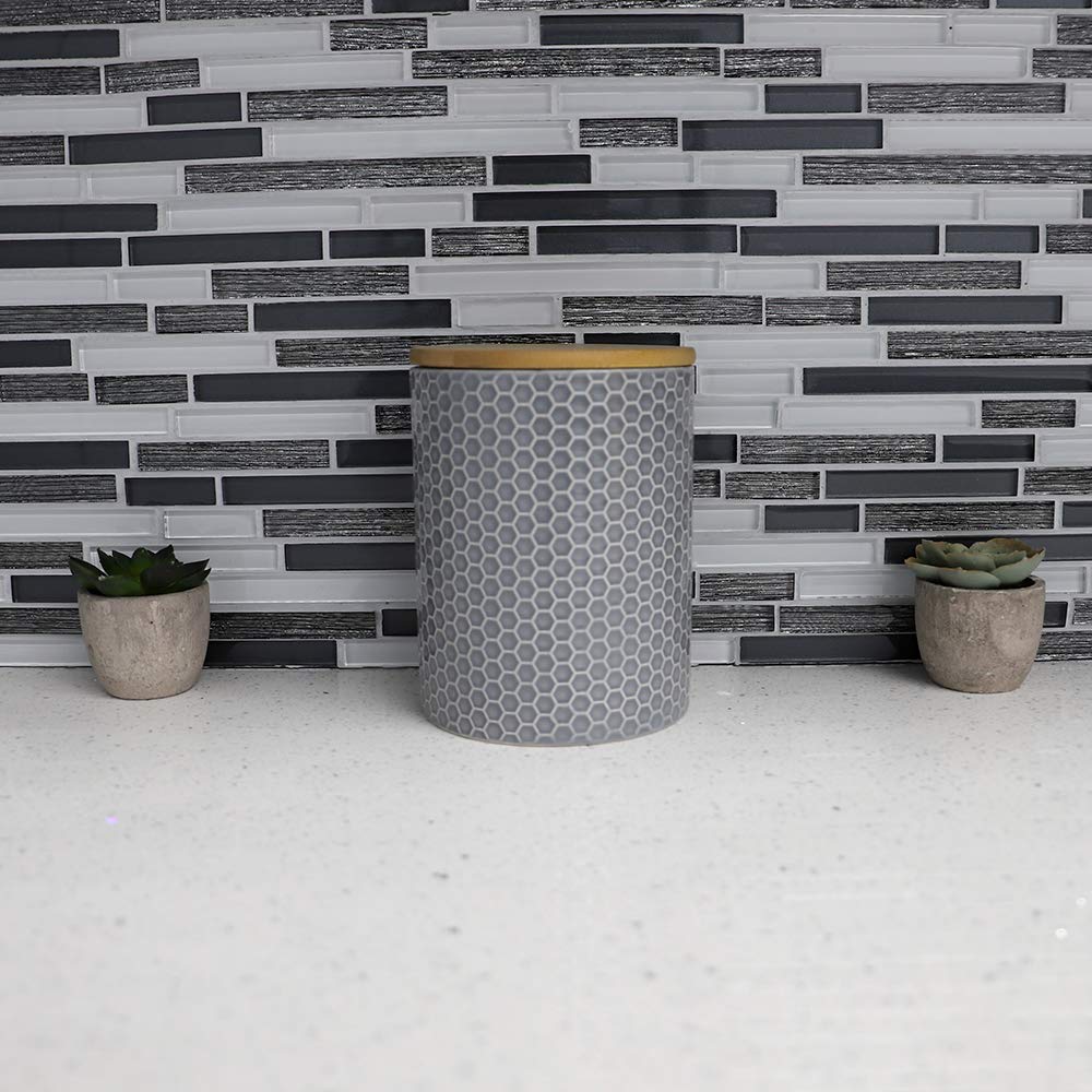 Modern Honeycomb Design Kitchen Canister Set with Bamboo Lid - Grey | Airtight Storage for Dry Food, Baking Staples, Snacks | Perfect for Countertop Organization & Pantry Storage