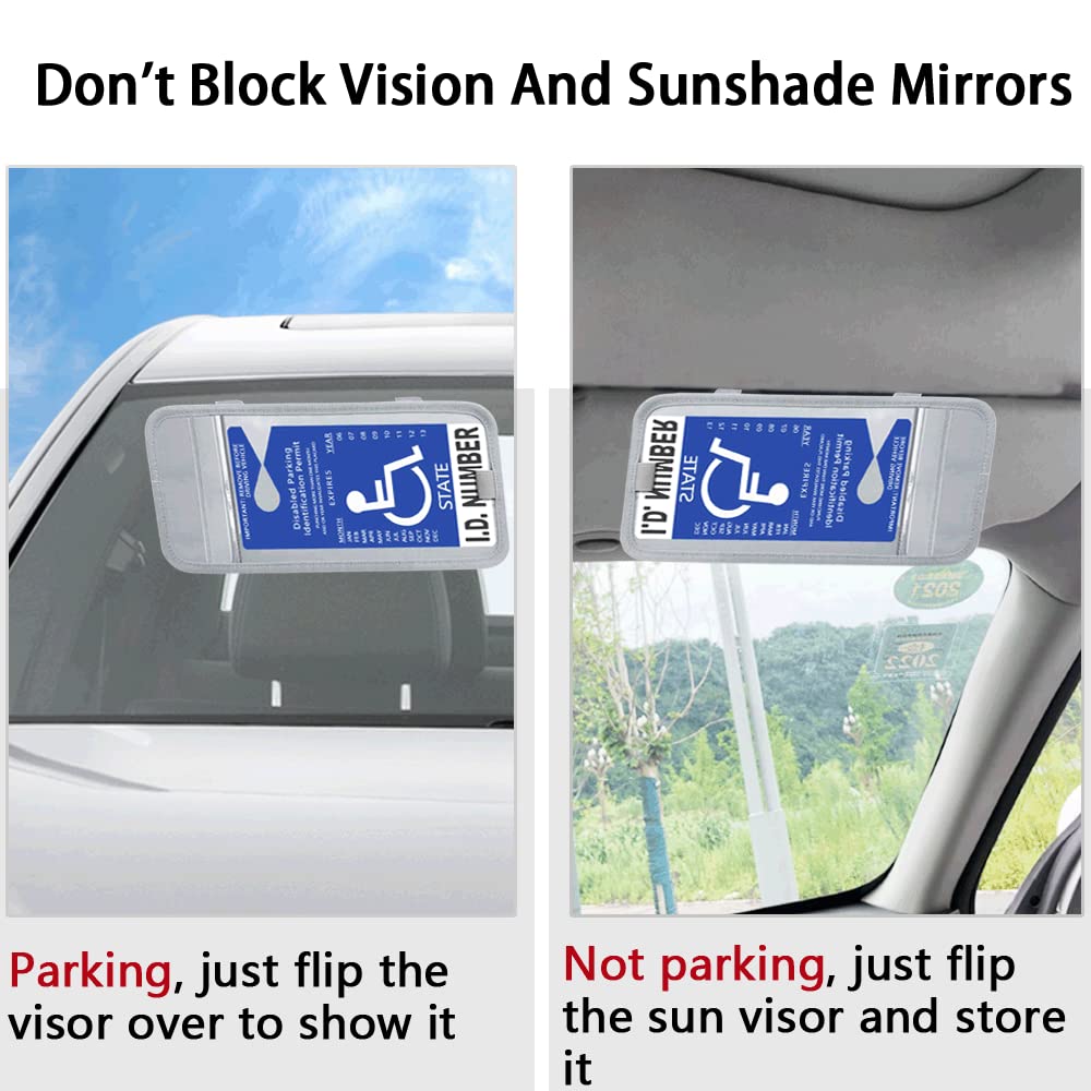 2-Pack Gray Handicap Parking Placard Holder for Car Visor - Includes Pen Holder, Note Paper Slot & Elastic Strap - Ideal for Disabled Drivers, Elderly & Caregivers (Perfect for Daily Commuting & Parking Convenience)