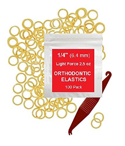 1/4 Inch Orthodontic Elastic Rubber Bands - 100 Pack, Natural, Light Force 2.5 oz - Dental Braces Bands for Teeth Gap Correction, Dreadlock Hair Ties, Includes 1 Elastic Placer - Perfect for Braces Adjustment & Hair Styling