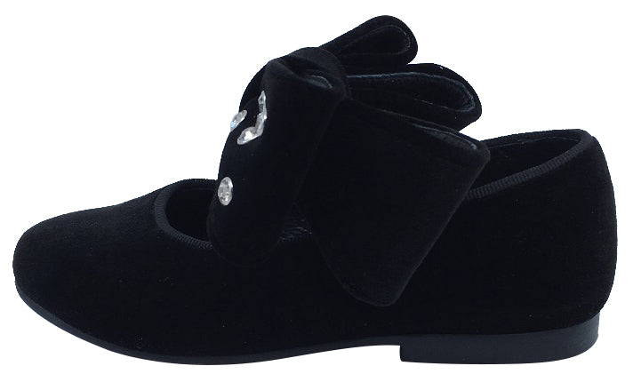 Luccini Girls Black Velvet Mary Jane Shoes with Big Bow Embellishment - Elegant Dress Shoes for Weddings, Parties & Special Occasions