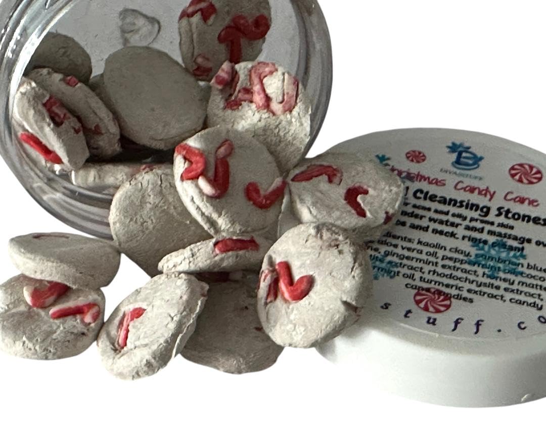 Best Christmas Candy Cane Facial Cleansing Stones for Oily & Acne-Prone Skin - Natural Exfoliating Skincare Gift for Women - Perfect for Holiday Self-Care & Spa Nights