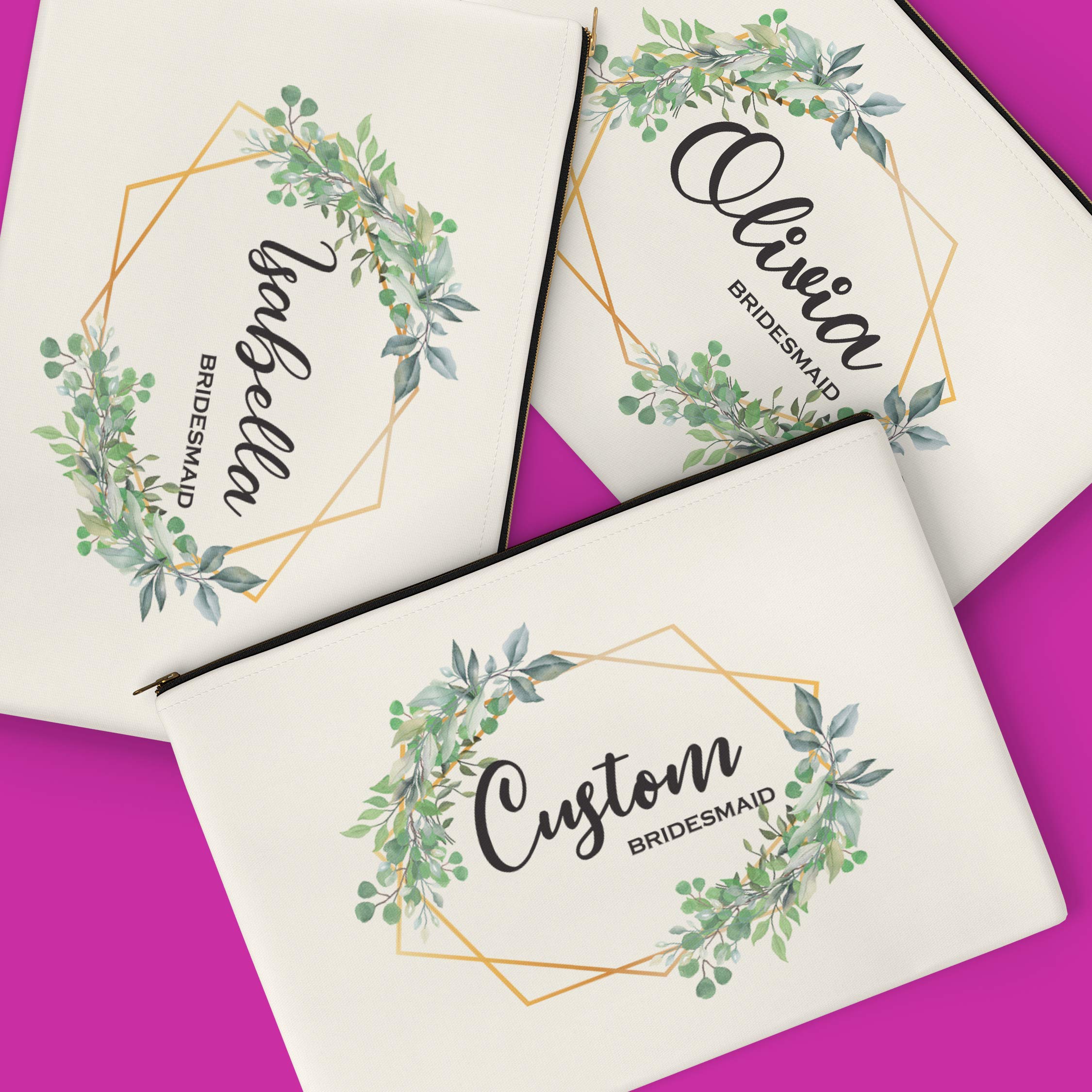 Personalized Watercolor Cosmetic Bag with Custom Name - White Makeup Pouch 10W x 8.12H - Perfect Gift for Women, Bridesmaids, Travel & Daily Beauty Organizer