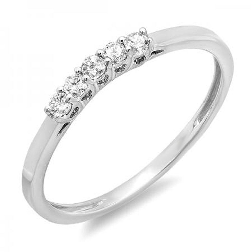 0.15 Carat 14K Solid Gold Round White Diamond Women's 5-Stone Anniversary Wedding Band Ring - Perfect for Bridal Sets, Engagement Gifts & Special Occasions