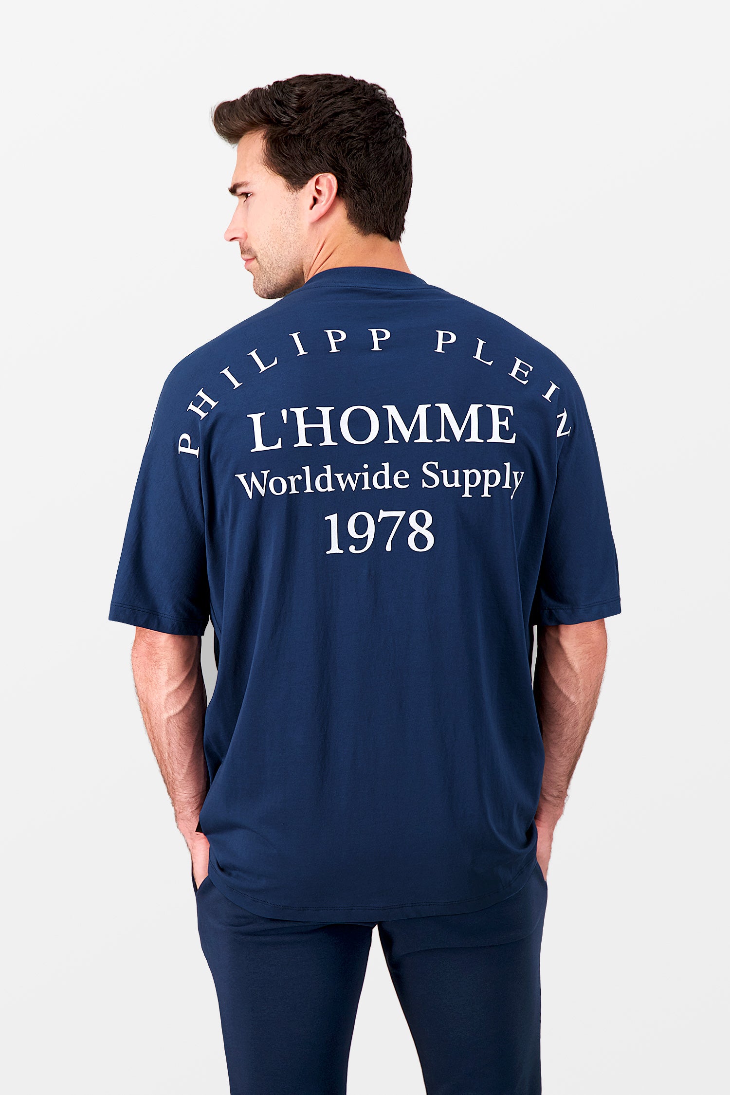 Philipp Plein Navy Round Neck Short Sleeve PP 1978 Graphic T-Shirt for Men - Casual Streetwear & Everyday Fashion