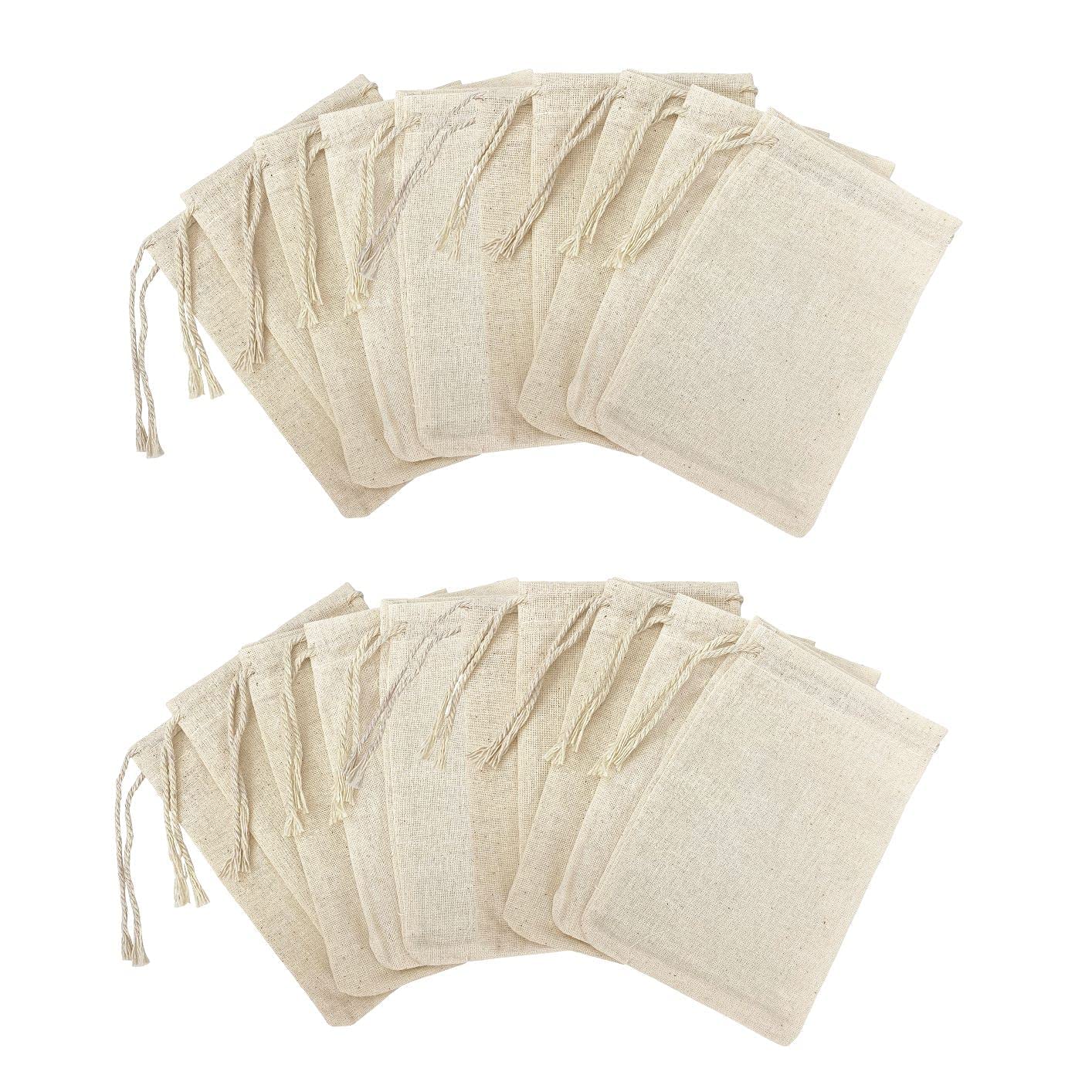 Mandala Crafts 100% Cotton Muslin Drawstring Bags 3x4 Inches - Natural Fabric Pouches for Jewelry, Spices, Wedding Favors, Party Treats & DIY Crafts - Reusable Cloth Gift Bags with Eco-Friendly Drawstrings - Perfect for Aromatherapy, Herbal Sachets and Small Item Storage