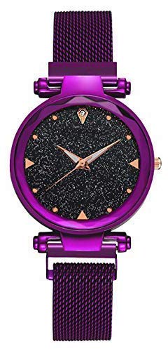 Acnos® Premium 3, 6, 9 Line & 12 Diamond Purple Analog Magnetic Watch for Women & Girls - Stylish 21st Century Design - Perfect for Office, School & Casual Outfits (MGNT-Purple)
