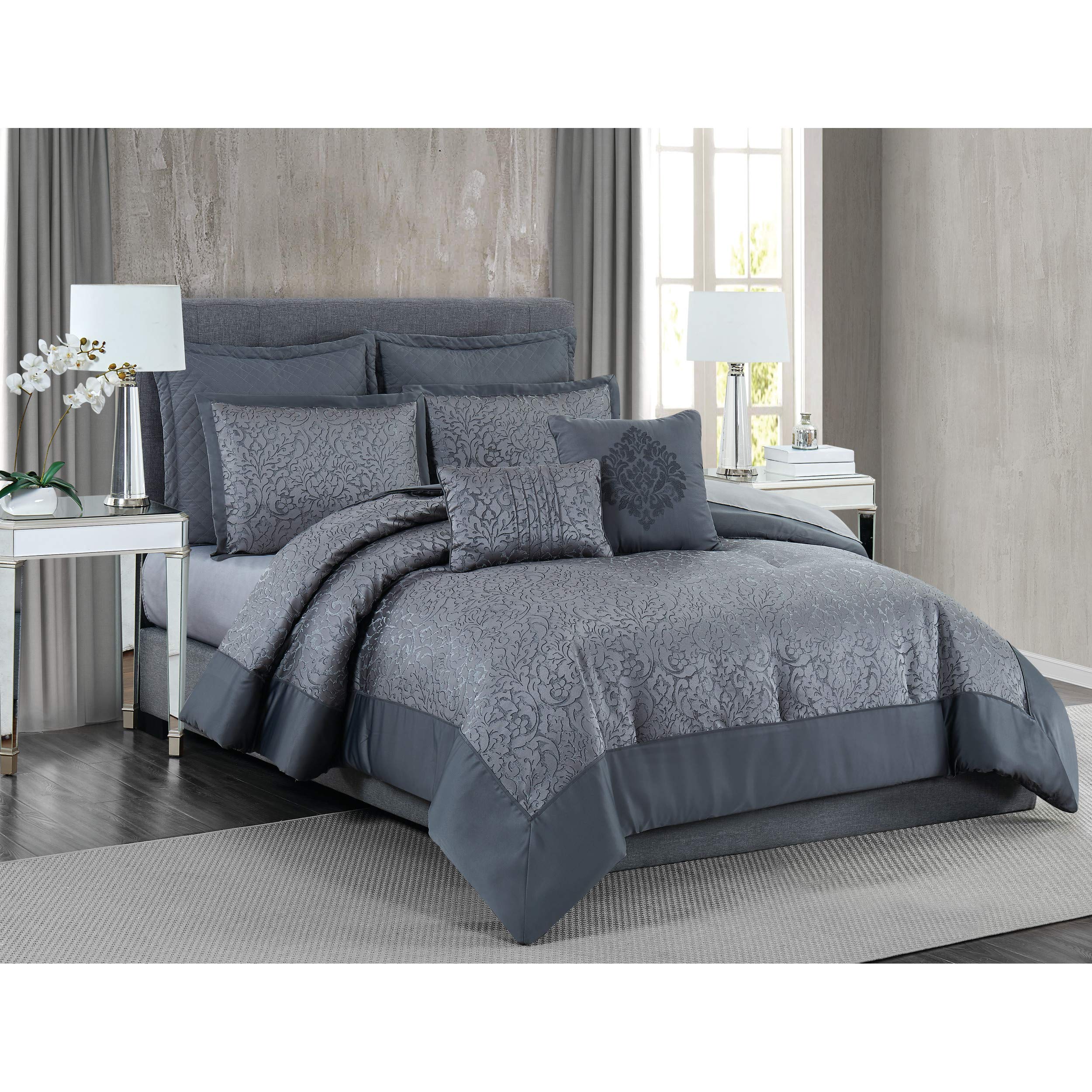Premium Coventry Comforter Set Queen Size - Soft & Cozy Charcoal Grey Bedding for All Seasons | Perfect for Master Bedroom, Guest Room & Airbnb