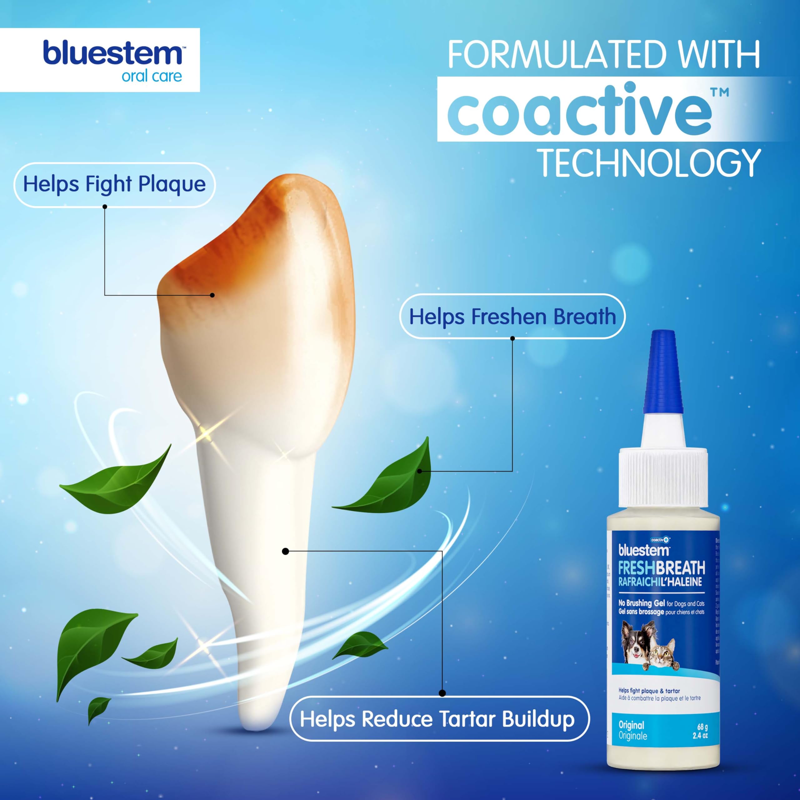 BluestemTM No Brush Dog Dental Gel - Fresh Breath & Plaque Tartar Control for Dogs | Brushless Toothpaste for Easy Oral Care | Perfect for Daily Use & Anxious Pets