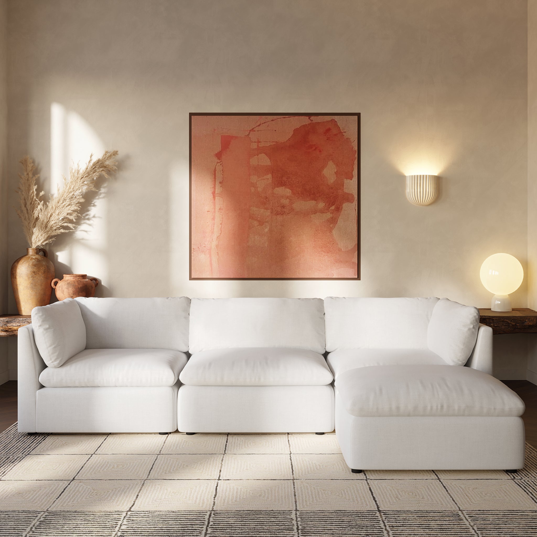 4-Seat Davos Modular Sectional Sofa - Modern L-Shaped Couch for Living Room, Family Room & Lounge - Soft Fabric Upholstery with Reversible Chaise