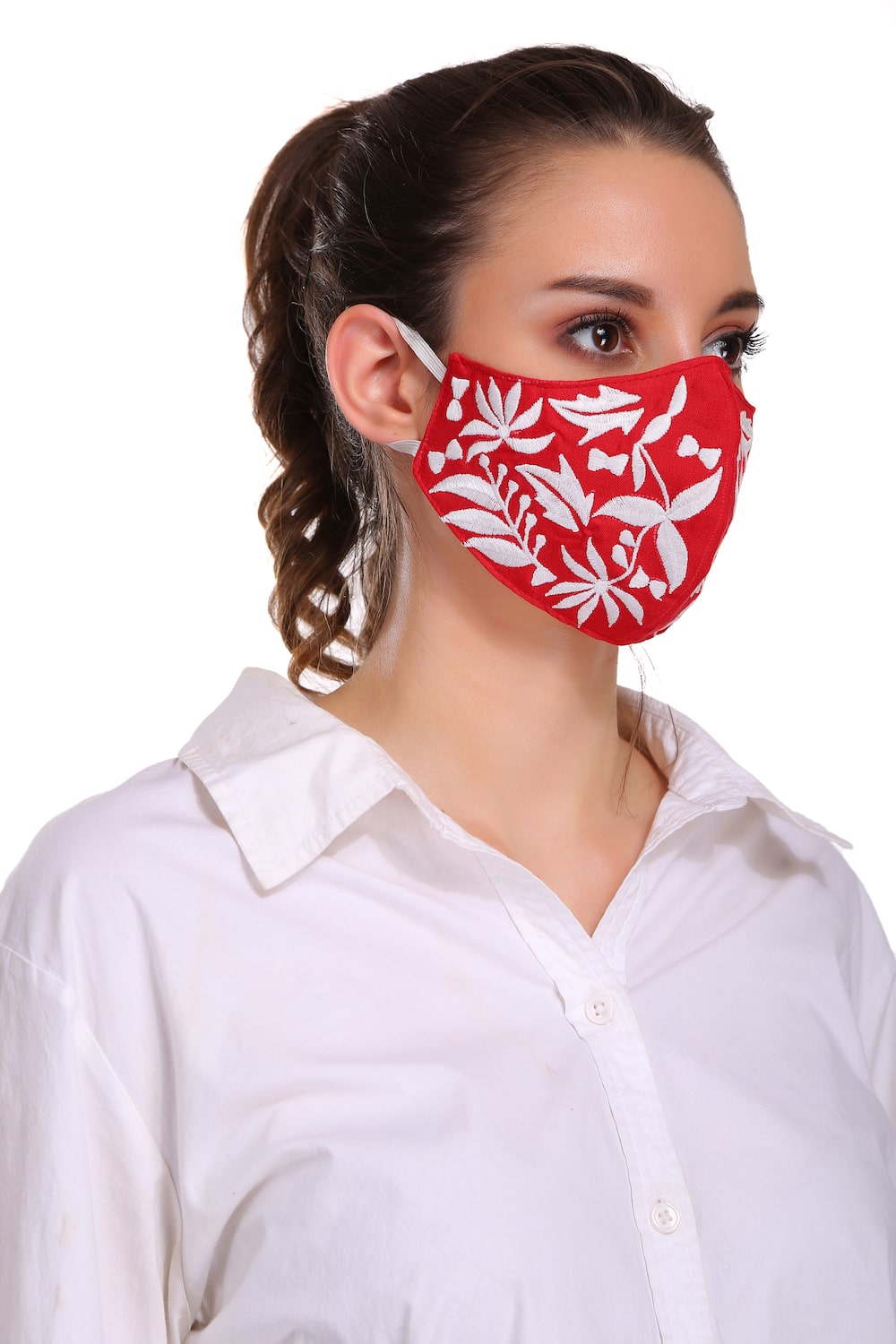 Floral Hand Embroidered Rayon Face Mask - Reusable Washable Fabric Mask for Women - Perfect for Daily Wear, Travel & Outdoor Activities