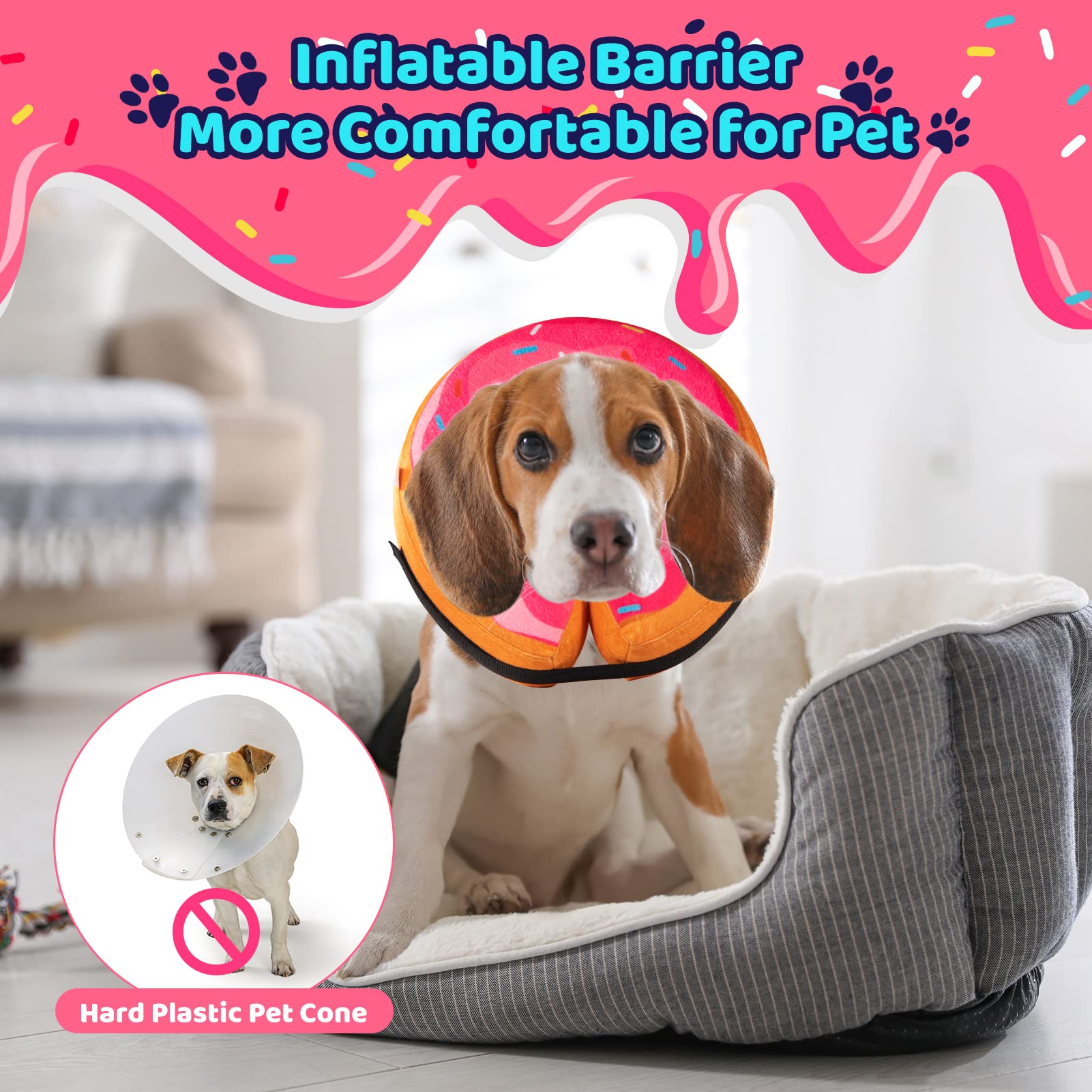Grand Line Inflatable Donut Collar for Dogs & Cats - Soft Recovery Cone After Surgery, Protective Neck Collar for Small, Medium & Large Pets - Non-Blocking Vision (Pink, Large) - Perfect for Post-Surgery Care & Wound Protection