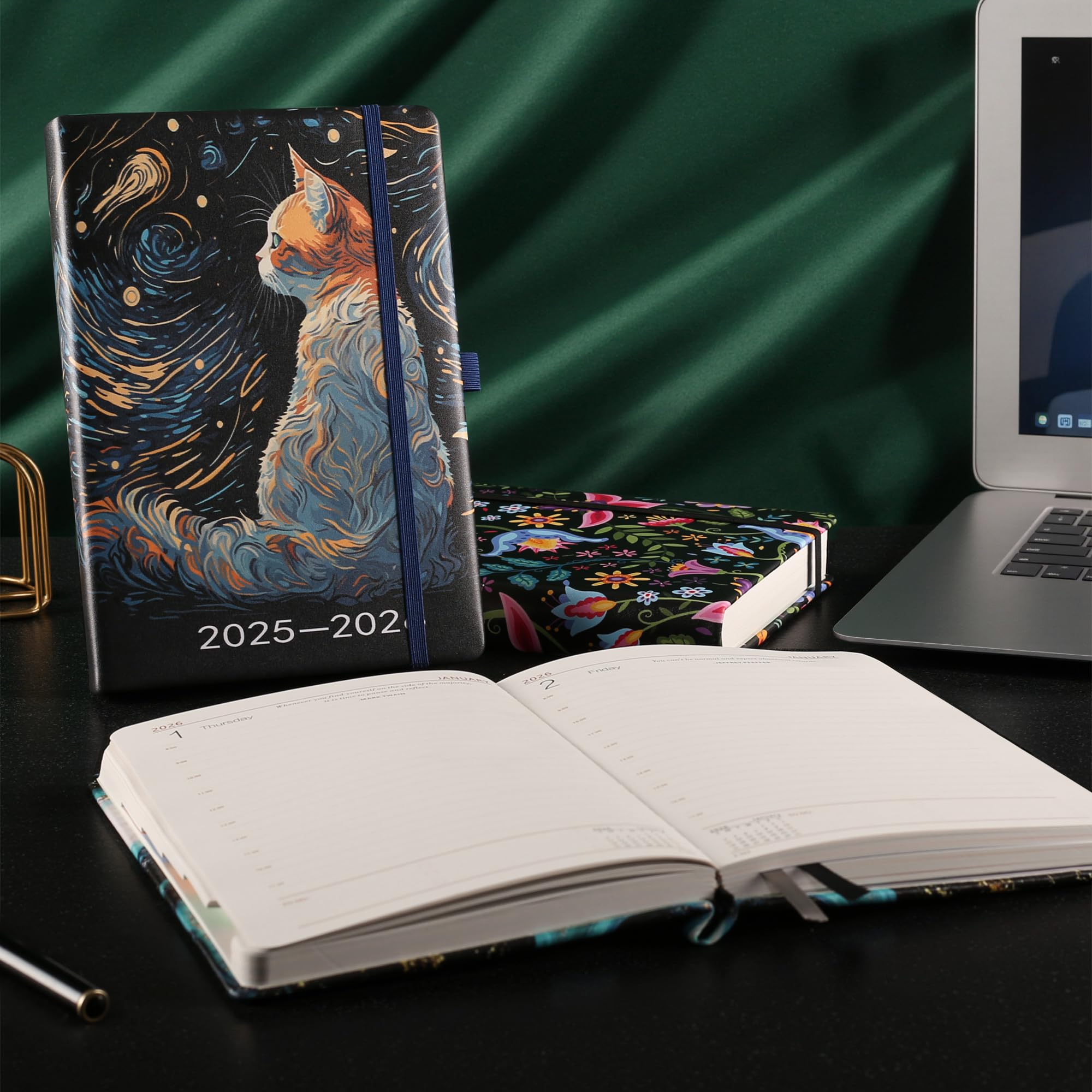 2025-2026 Cat Theme Academic Planner - A5 Daily & Monthly Mid-Year Planner (August 2025-July 2026) with Pen Set, Colorful Tabs, Inner Pocket - Perfect for Students, Teachers & Office Organization