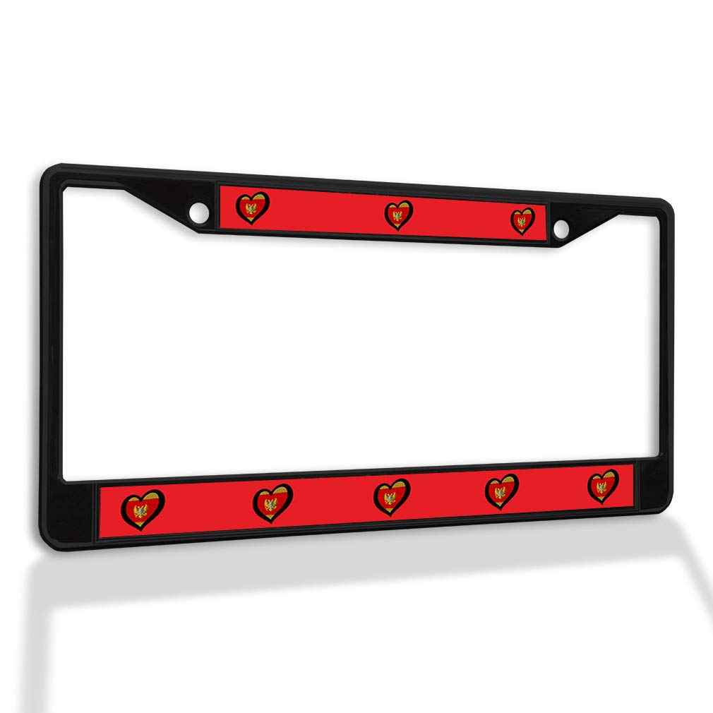 Montenegro Flag Heart-Shaped Metal License Plate Frame - Weatherproof Black Car Accessory with 2 Solid Holes | Perfect for Car Enthusiasts, Patriotic Displays & Unique Vehicle Customization
