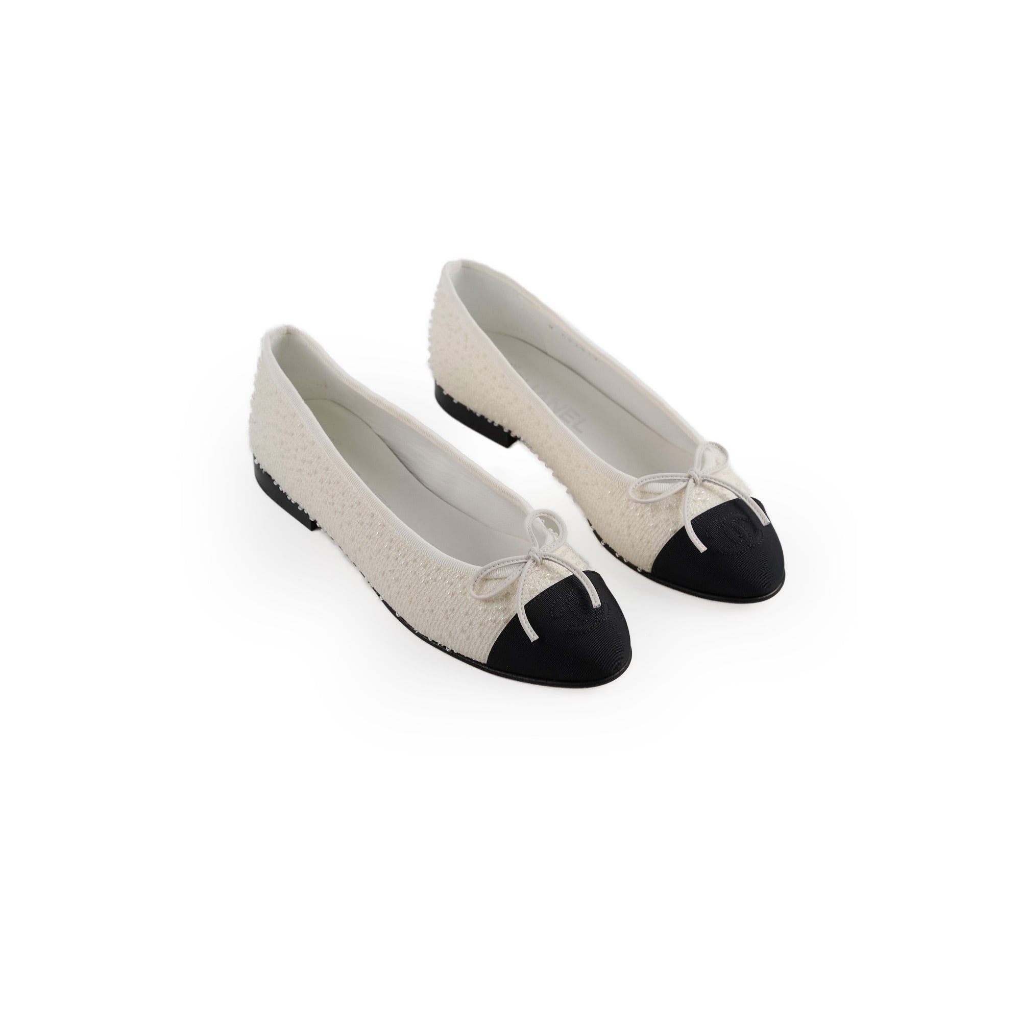 Chanel Ballet Flats for Women Size 35.5 - Classic White & Black Leather Comfortable Shoes | Perfect for Office, Wedding & Casual Wear