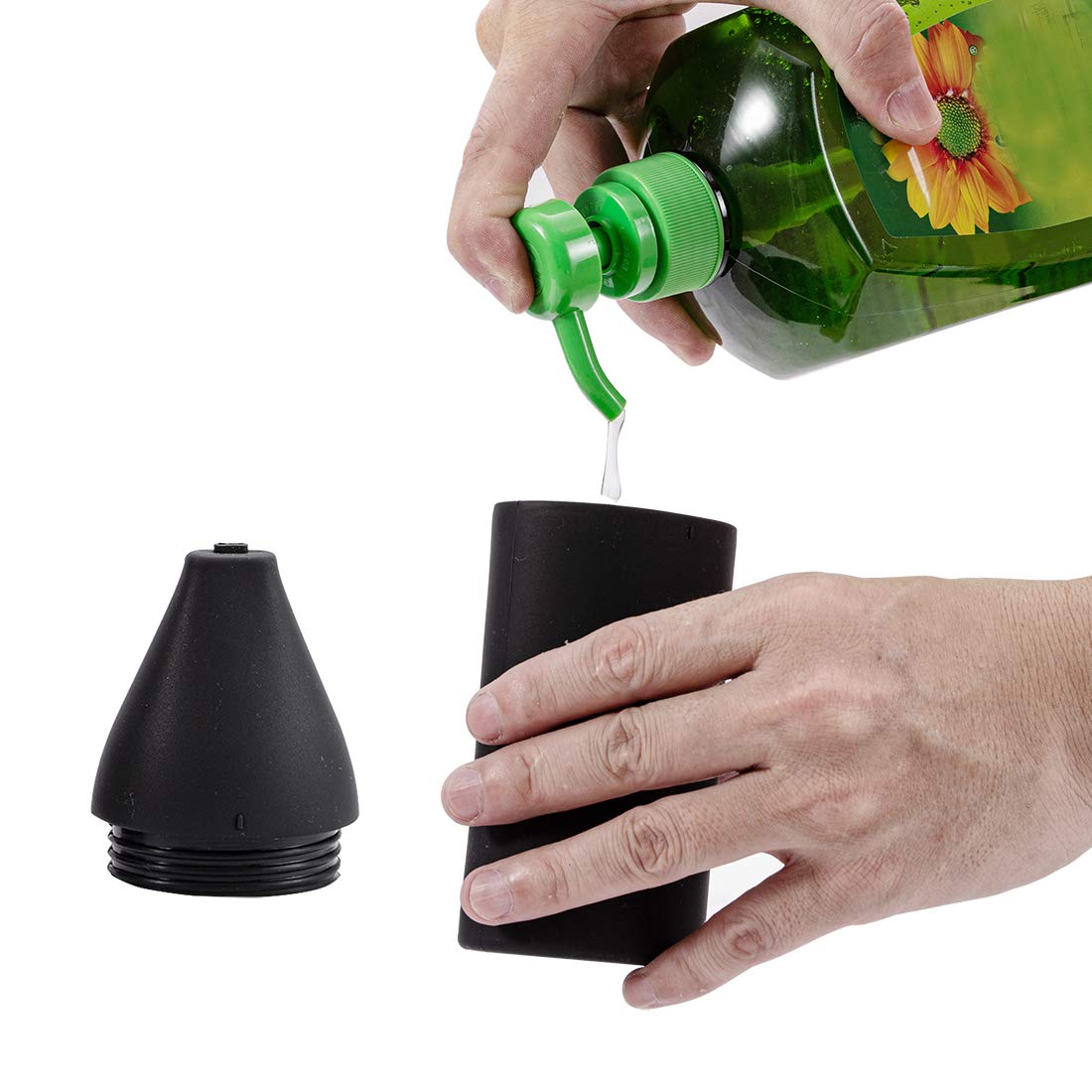 Black Silicone Soap Dispenser for Bathroom & Kitchen - 7 Oz Squeeze Bottle for Lotion, Essential Oil, Shampoo, Conditioner & Hand Sanitizer - Perfect for Countertop Organization & Travel Use