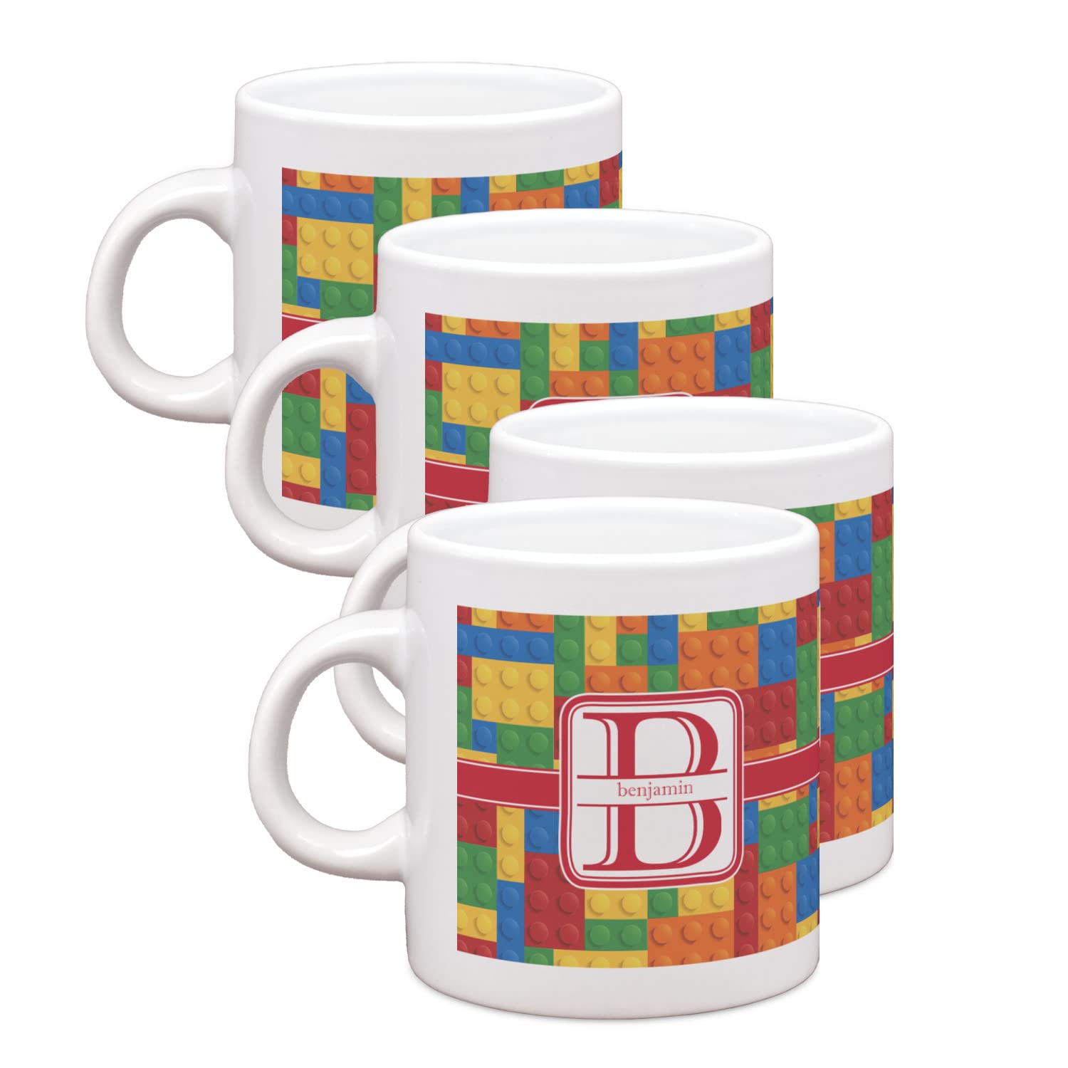 Custom Engraved Espresso Cups Set of 4 - Personalized Coffee Mugs with Building Blocks Design - Perfect for Home Baristas, Office Coffee Breaks & Gift Giving