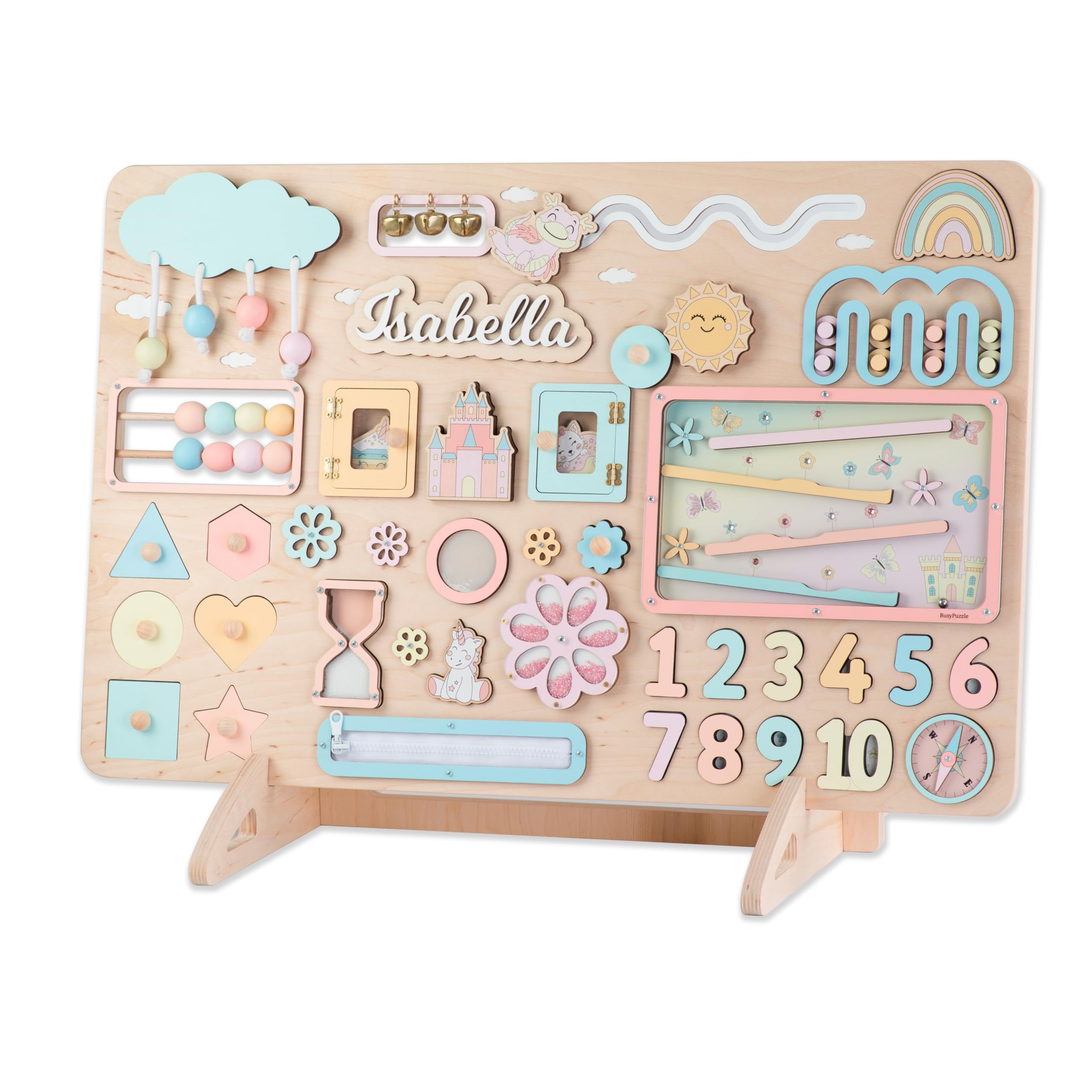 Custom Personalized Busy Board for Toddlers - Montessori Wooden Sensory Toy for 2 Year Old Girls & Boys - Best Birthday & Easter Gift for Kids - Perfect for Early Learning & Travel Entertainment