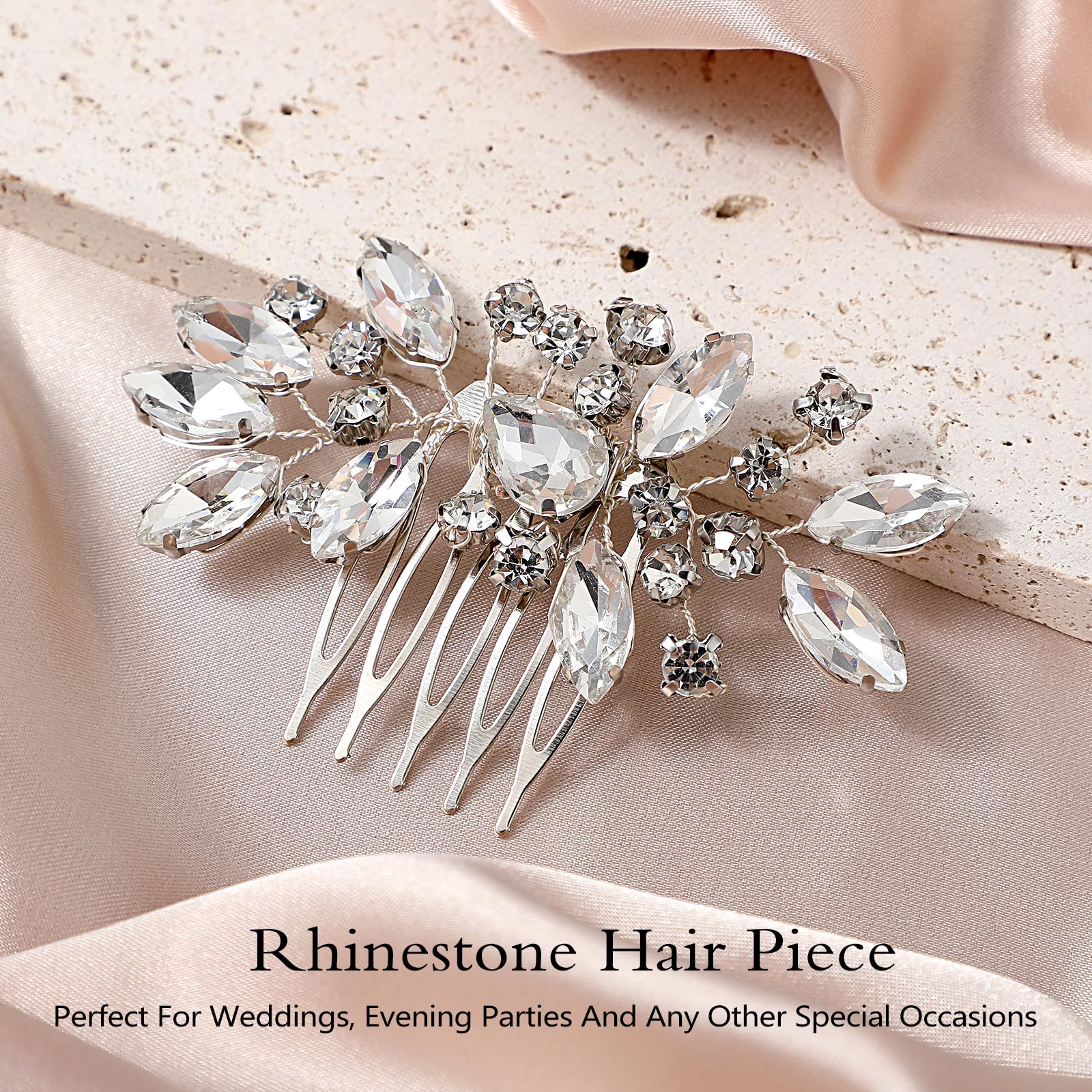 Sparkling Rhinestone Wedding Hair Combs - 2 PCS Bridal Hair Accessories with Crystals for Bride & Bridesmaids (Silver, 3.23x2.09 inches) - Perfect for Weddings, Prom & Special Occasions