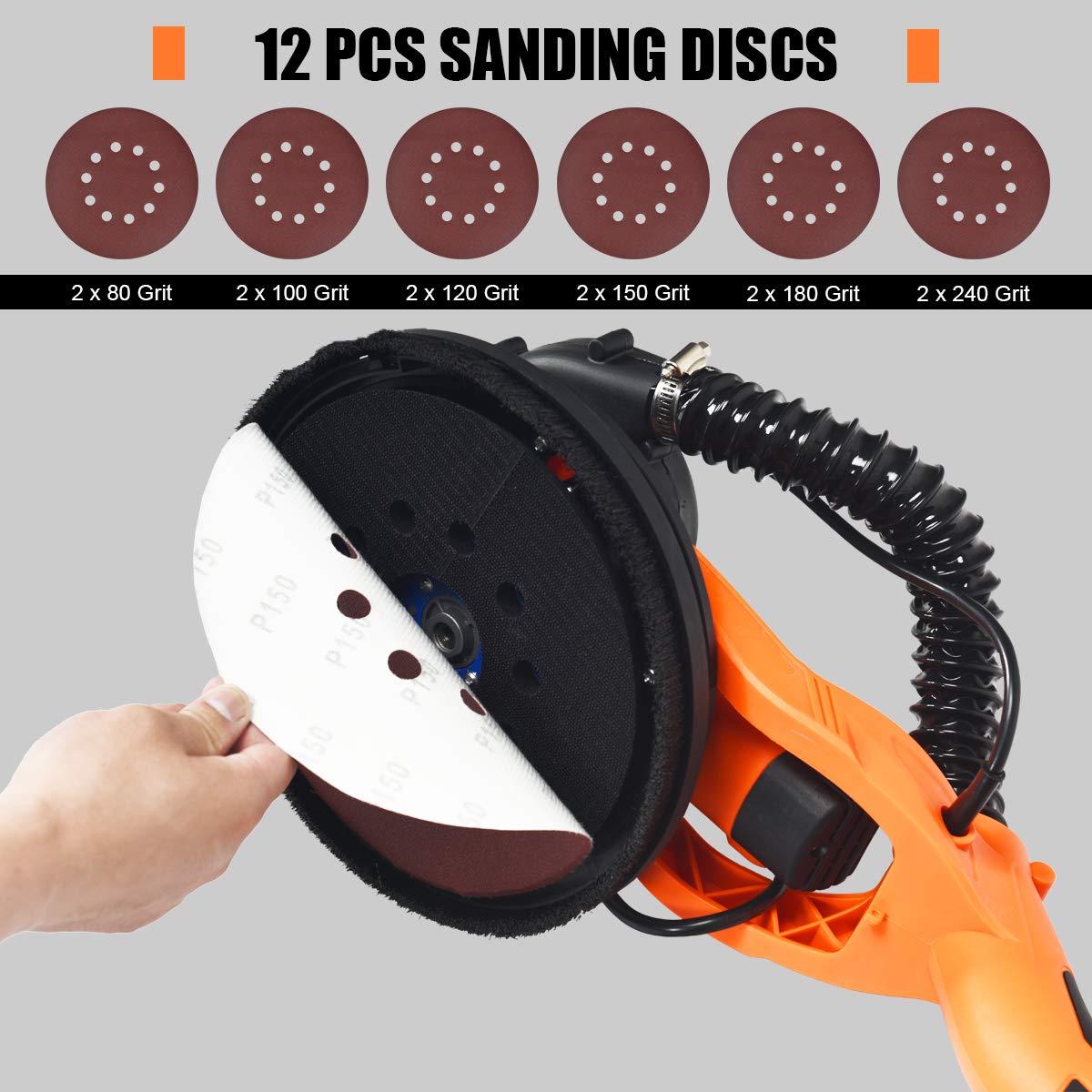 IRONMAX Electric Drywall Sander - 6-Speed Foldable Wall Sander with Vacuum Dust Collector, LED Light & Extendable Handle - Includes Dust Bag, Hose & 12 Sanding Discs - Perfect for Drywall Repair, Home Renovation & DIY Projects