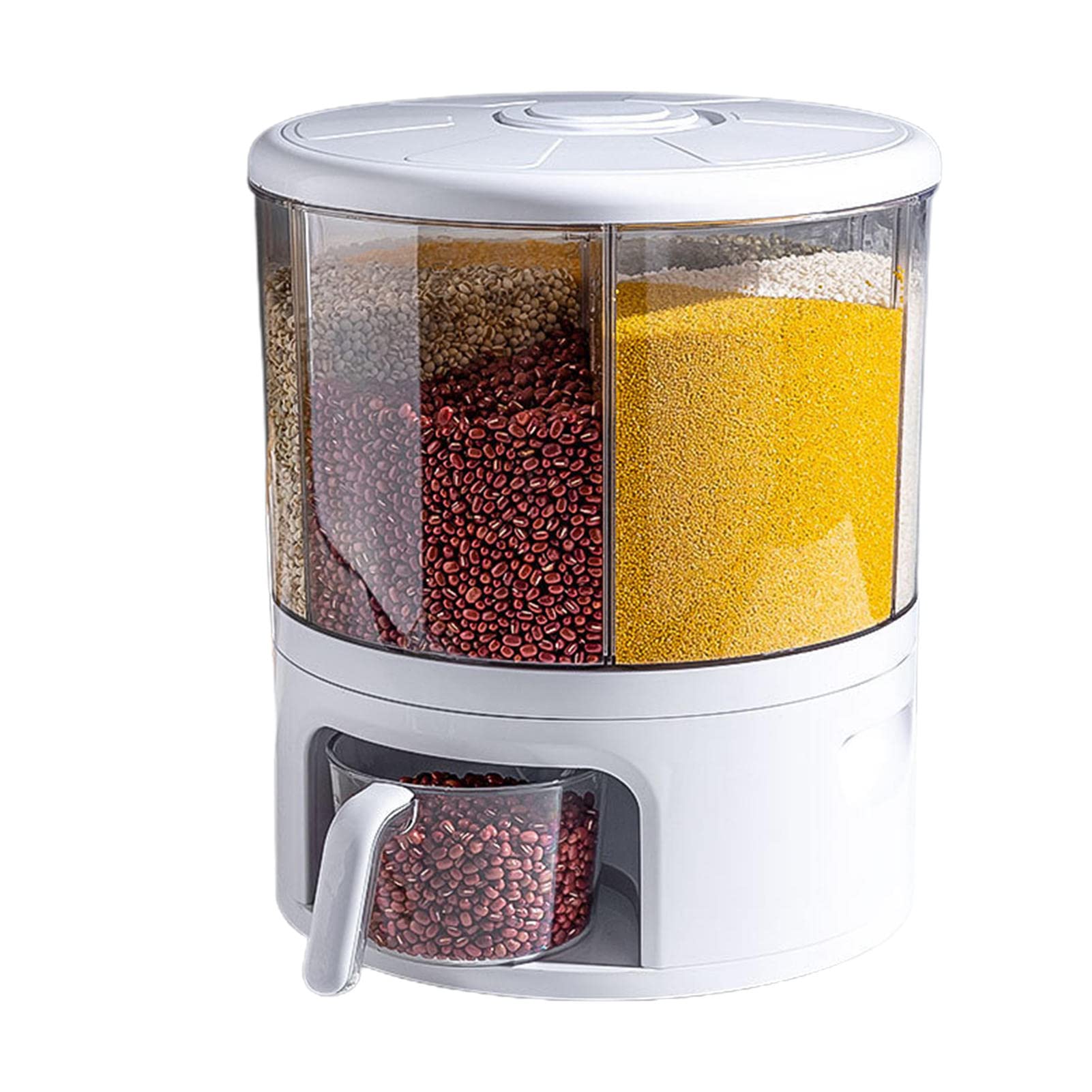 6-in-1 Food Storage Container with Dispenser - Airtight Grain Dispenser for Rice, Cereal & Pet Food - Countertop Kitchen Organizer for Pantry, Baking & Snack Storage