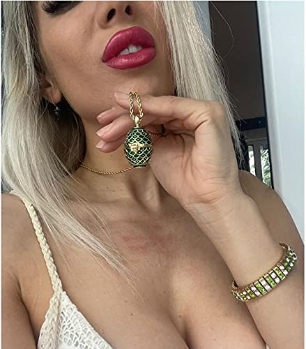 Handmade Russian Faberge Egg Jewelry Set - Emerald Necklace & Bracelet Gift for Women, Teens, Girlfriend, Sister, Daughter, Niece | 24K Gold Plated Special Occasion Jewelry for Birthdays, Anniversaries, Christmas & Graduation Gifts