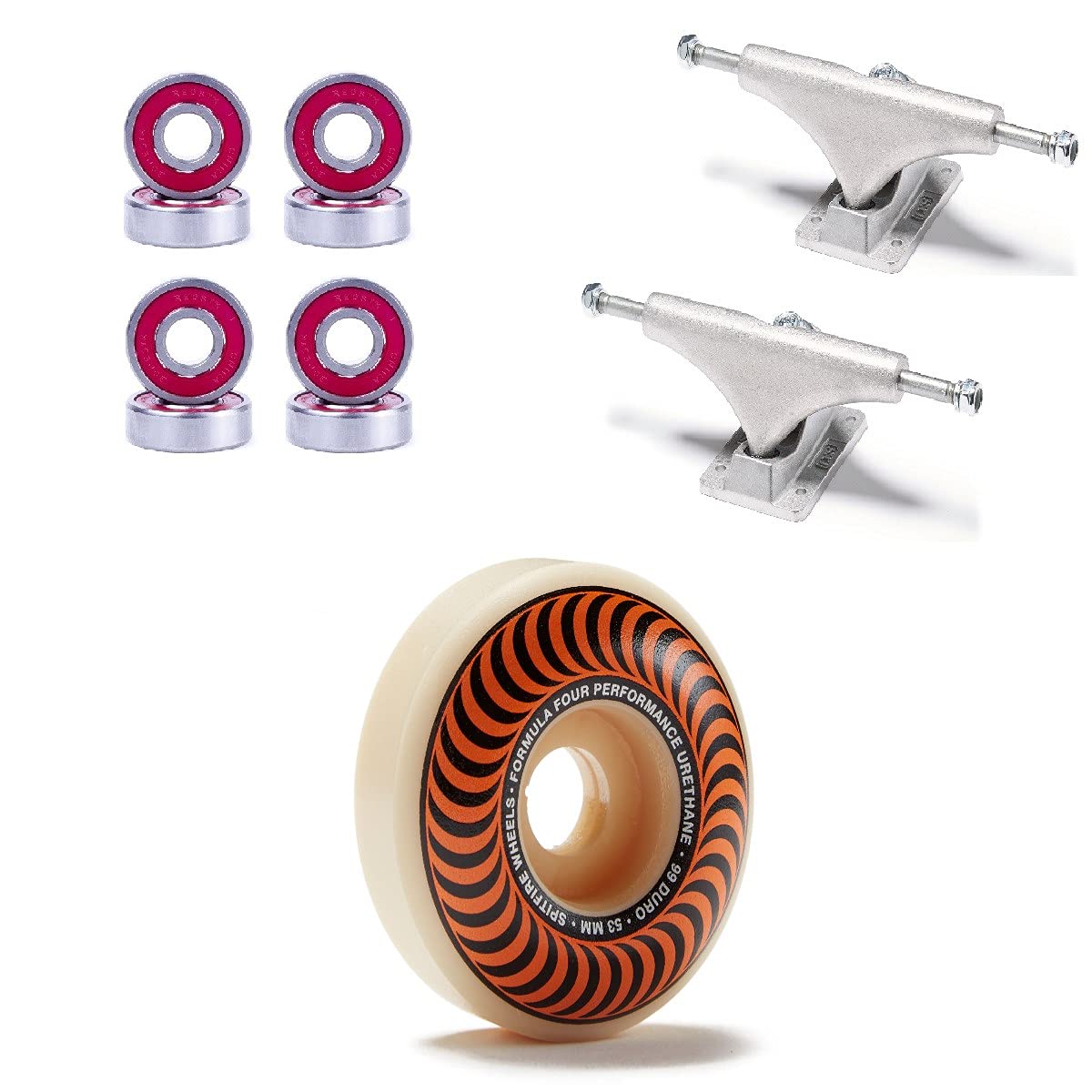 CCS Spitfire F4 99d Classics Skateboard Wheels - 53mm with Bones Reds Bearings & 139mm Raw Trucks | High-Performance Wheels for Street Skating, Park Riding & Smooth Cruising