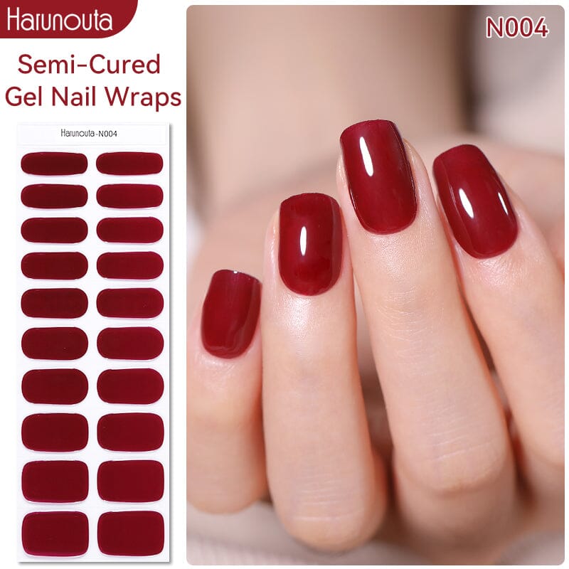 20Pcs Red Semi Cured Gel Nail Strips Kit - Long Lasting DIY Nail Art Decals for Home & Salon Use | Perfect for Parties, Weddings & Special Occasions