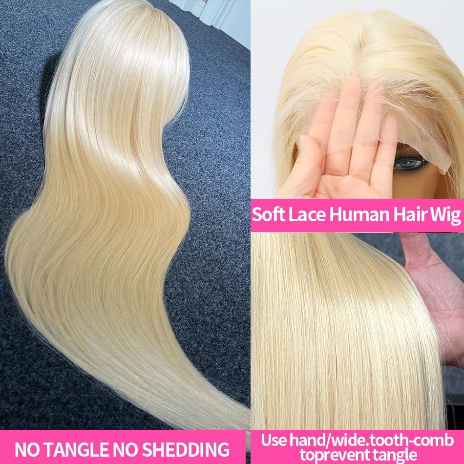 613 Blonde 13x6 HD Lace Front Wig - 30 Inch Straight Human Hair Wig with Pre-Plucked Baby Hair & 180% Density | Perfect for Cosplay, Daily Wear & Special Occasions