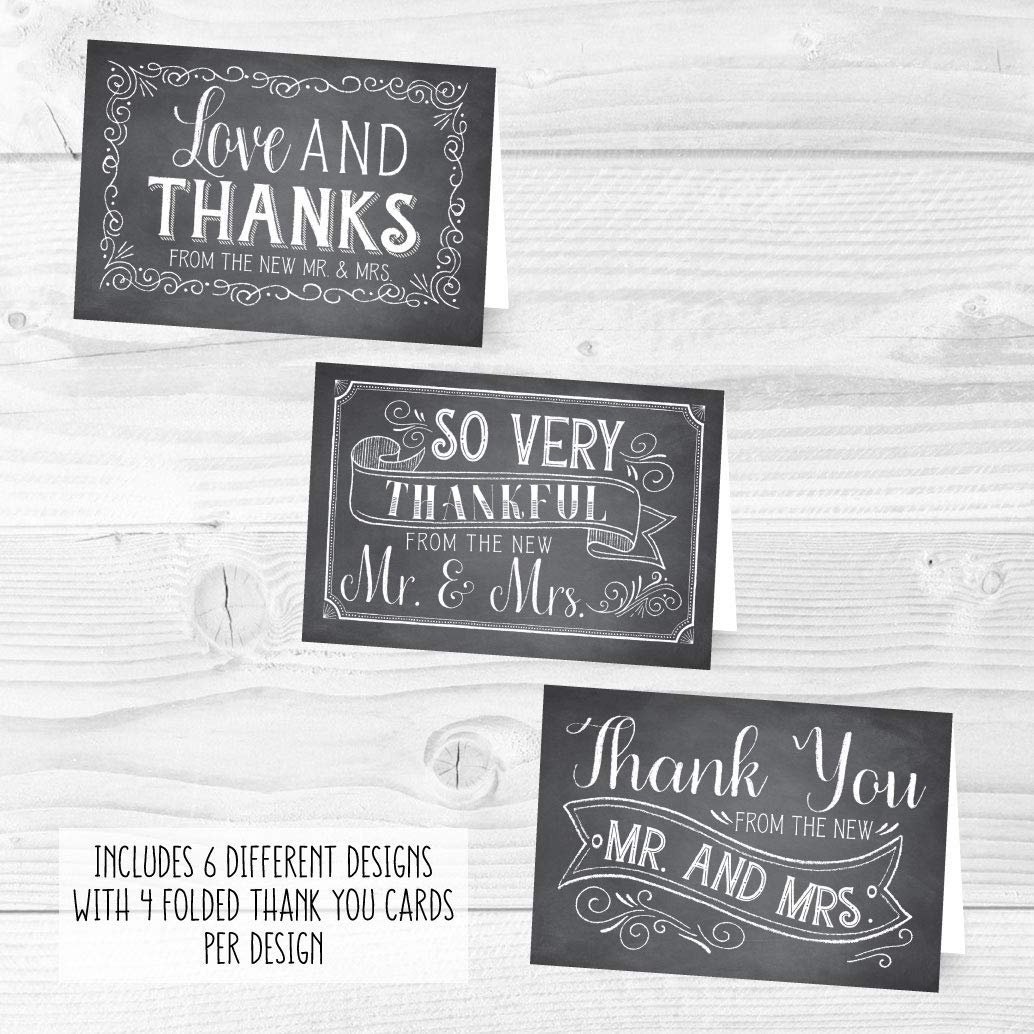 Hadley Designs 24 Premium Chalkboard Wedding Thank You Cards with Envelopes - Elegant Mr. & Mrs. Thank You Notes for Bride & Groom - Perfect for Wedding Appreciation, Bridal Shower, and Anniversary Thank You Cards