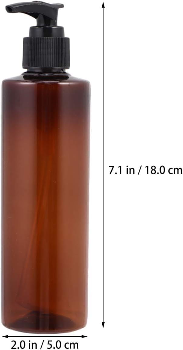 R K Bottles 200 Amber Secure Bottle with Black Pump Dispenser - 4 Pack Refillable Empty Bottles for Essential Oils, Lotions & DIY Beauty Products | Home, Salon & Travel Use