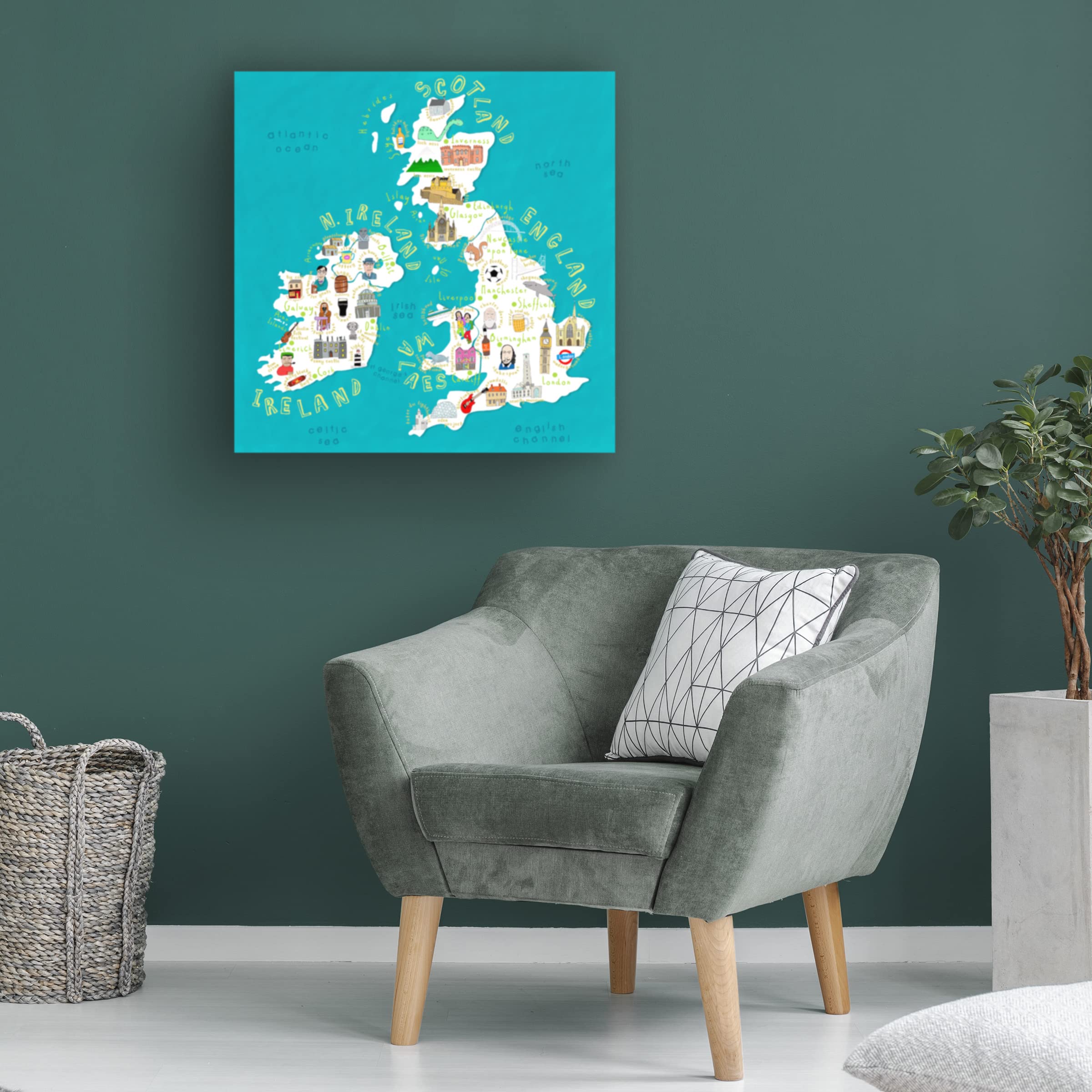Trademark Fine Art 'Illustrated Countries UK And Ireland' Canvas Wall Art Print by Carla Daly - Perfect for Home Decor, Office & Living Room Wall Decorations