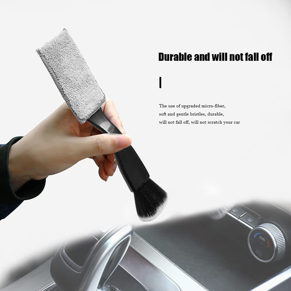 Premium Double Head Car Detailing Brush Set (2 Pack) - Soft Bristles for Interior & Exterior Cleaning - Ideal for Dashboards, Vents, Upholstery & Wheel Rims - Black