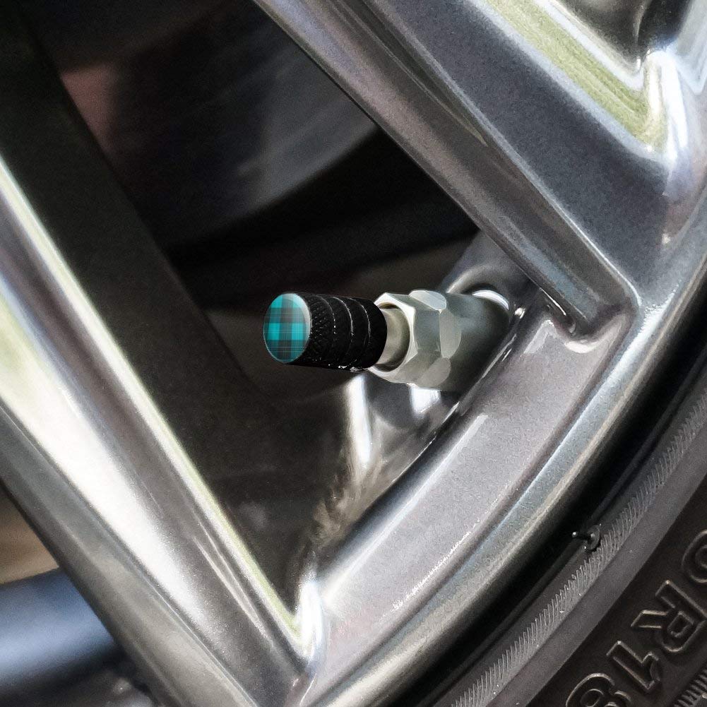 GRAPHICS & MORE Plaid Turquoise Teal Gray Aluminum Valve Stem Caps - Stylish Wheel Accessories for Cars, Trucks & SUVs - Perfect for Customizing Your Ride