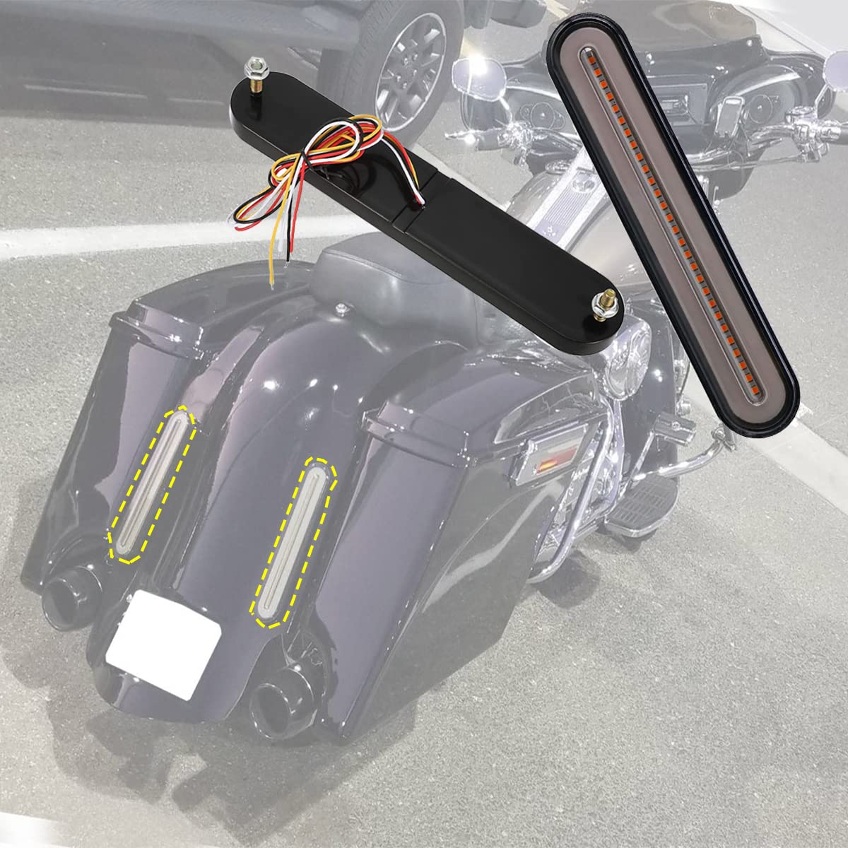 Universal LED Brake Tail Light & Turn Signal Strip for Harley Davidson - Vertical Mount Rear Fender/Bagger with Parking & Stop Light (Red/Amber) - Perfect for Motorcycle Safety & Customization