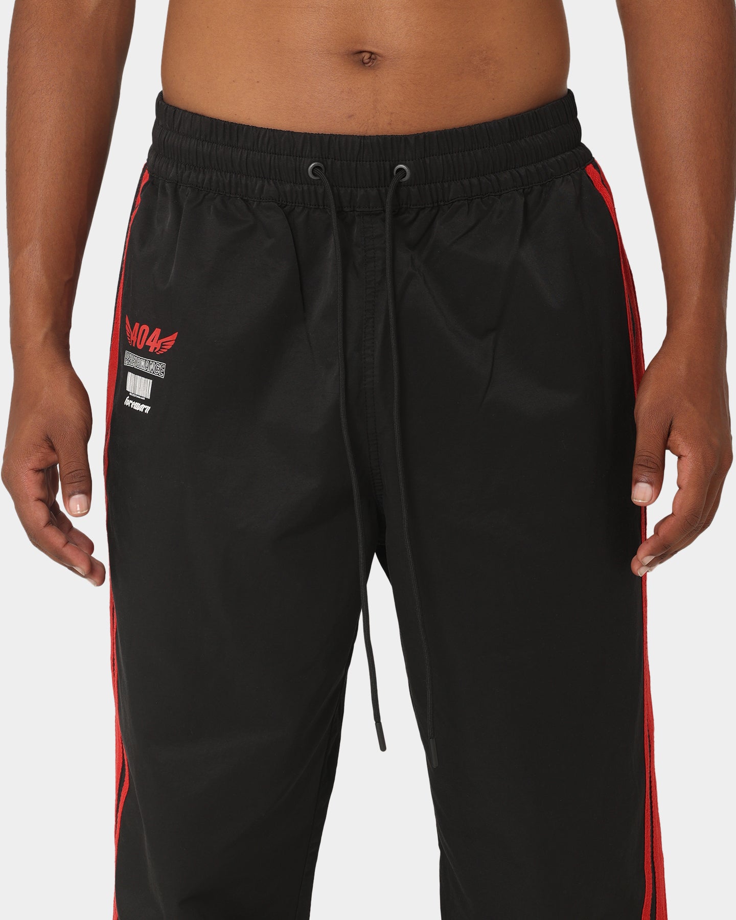 404 Racer Trackpant - Black/Red Athletic Joggers for Men & Women | Comfortable Running Pants for Gym, Workout & Casual Wear