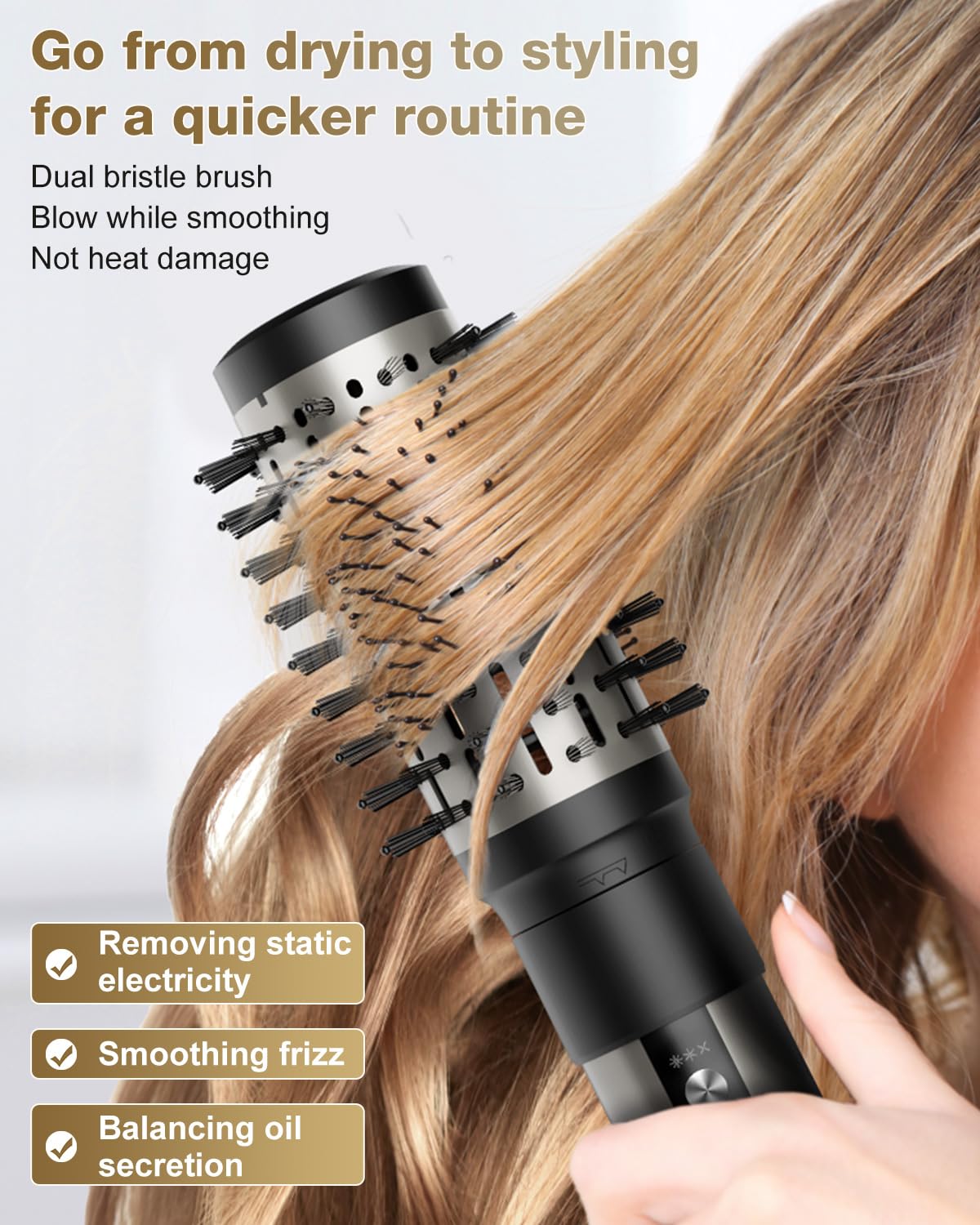 7MAGIC 1200W Ionic Hair Dryer Brush & 6-in-1 Styler - Silver (110V) for Fast Drying, Straight, Wavy, Curly & Coily Hair - Perfect for Home, Salon & Travel Use