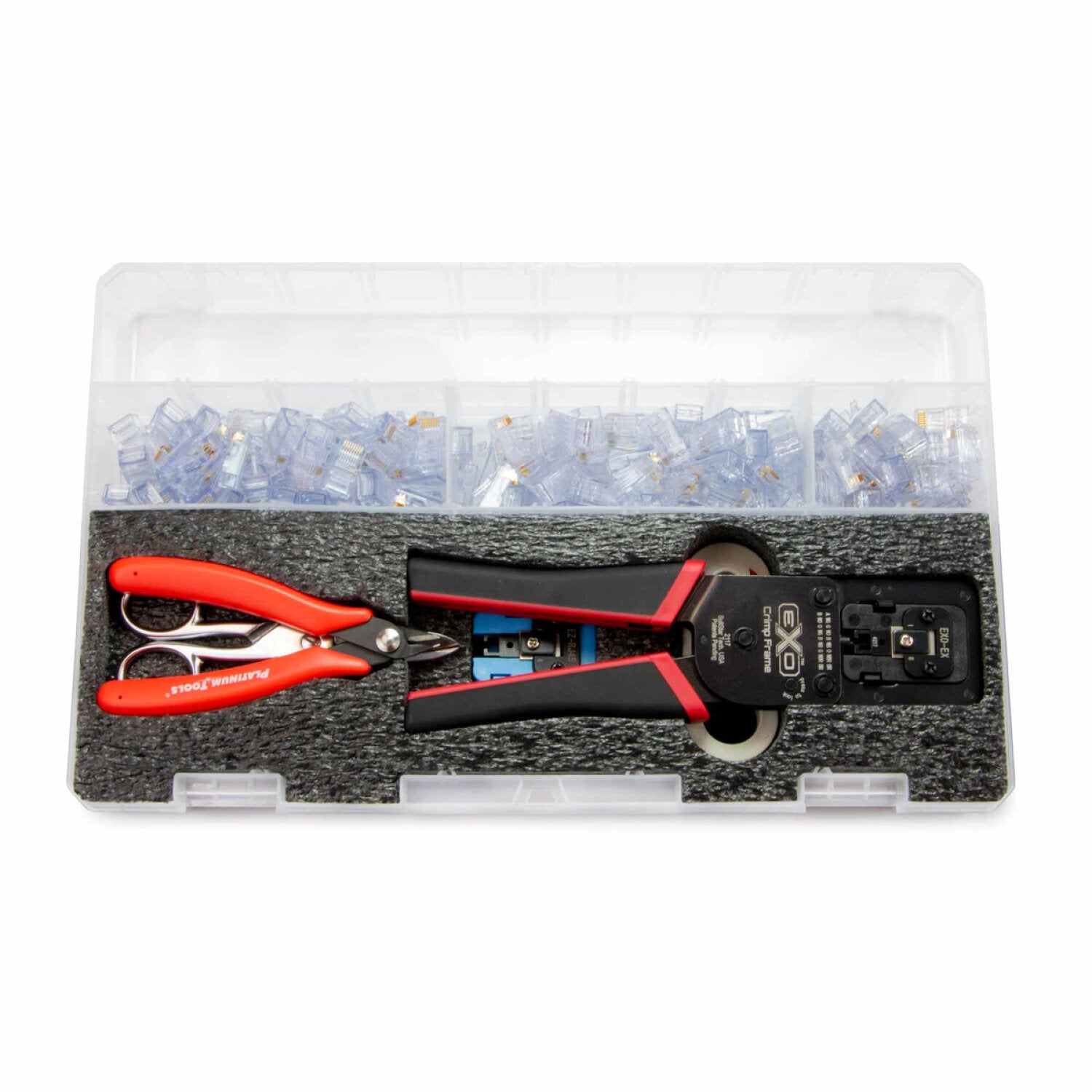 Platinum Tools 90185ezEX RJ45 Termination Kit - Pass Through RJ45 Connectors, Deluxe Installation Tool Set with Plastic Case for Network Cable Installation & Repair