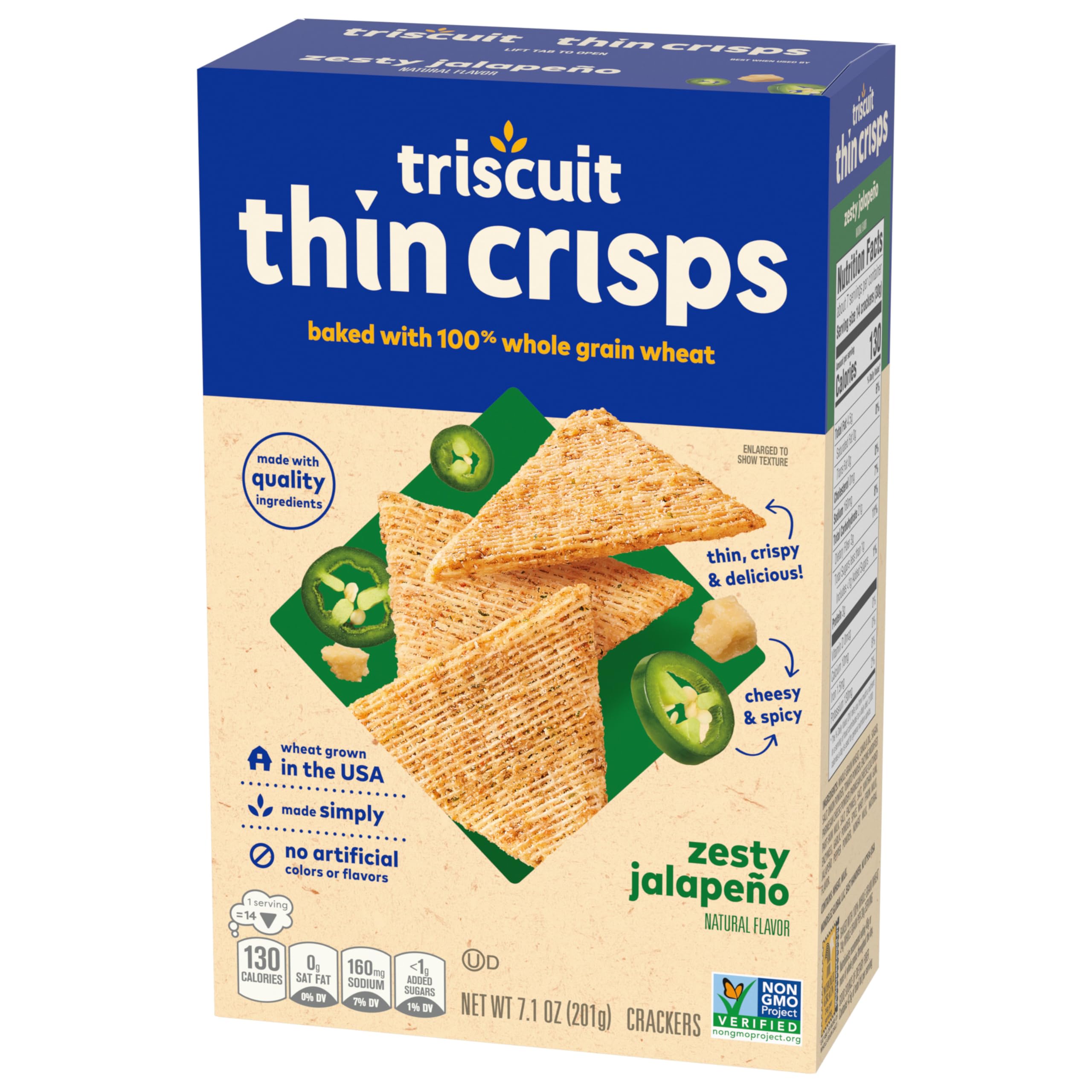 Triscuit Thin Crisps Zesty Jalapeno Whole Grain Wheat Crackers - Healthy Snacks for Lunch, Office & Parties - Bulk Pack of 6 (7.1 oz Each) - Perfect for Picnics, School Snacks & On-the-Go Munching