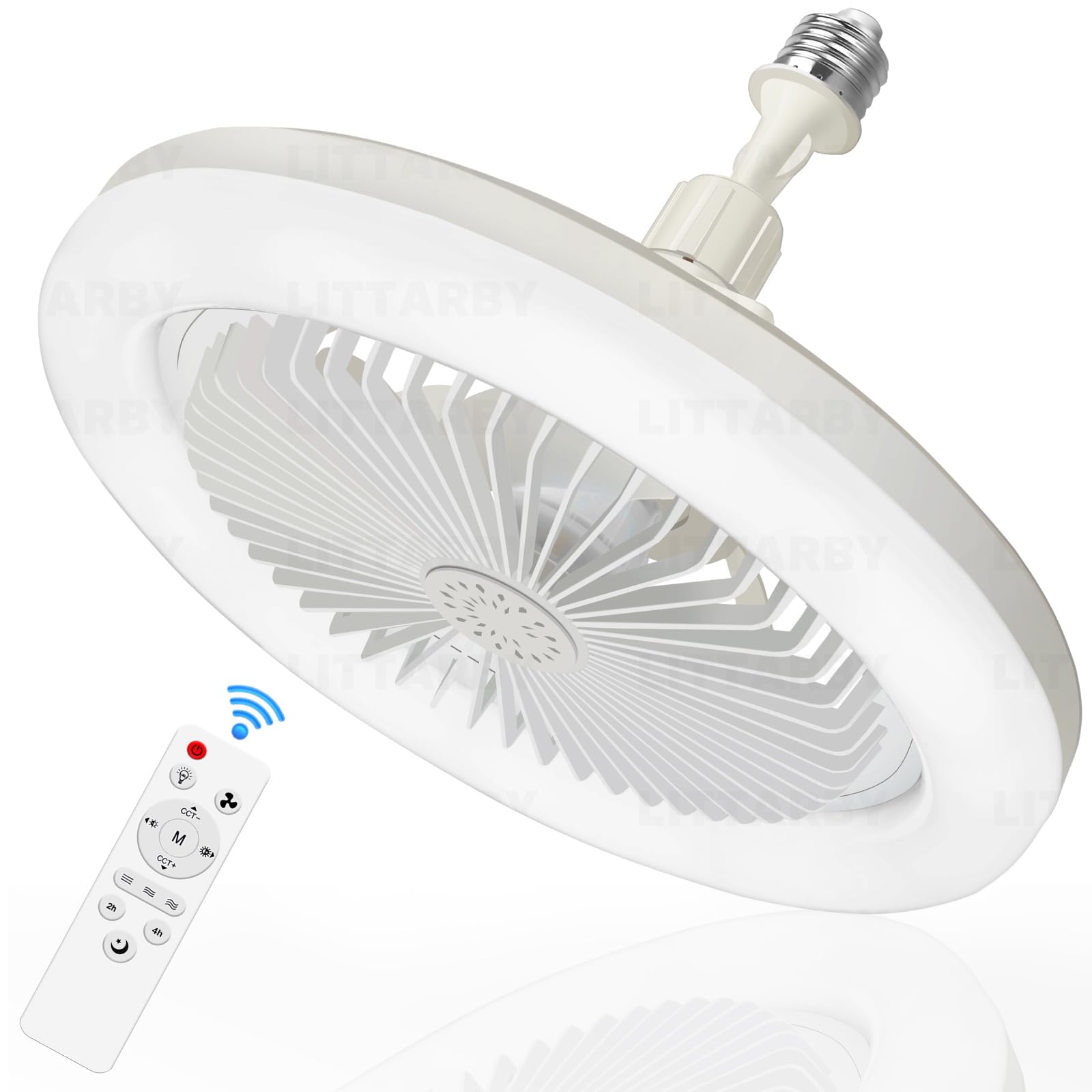 Remote Control Socket Fan Light - 3 Colors (3000K-6500K) Dimmable LED Ceiling Fan Bulb for Bedroom, Kitchen, Closet | Energy Efficient Wireless Small Ceiling Fan with Light | Perfect for Home Cooling & Air Circulation