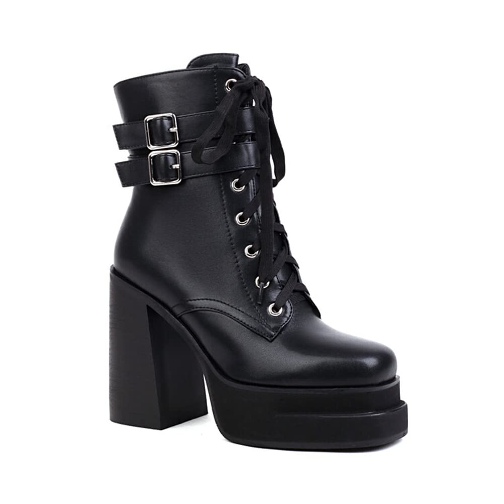 Viuluti Women's Fashion Ankle Boots - Waterproof Leather Chunky Heel Booties with Side Zipper & Platform - Perfect for Fall/Winter, Office Wear & Night Out