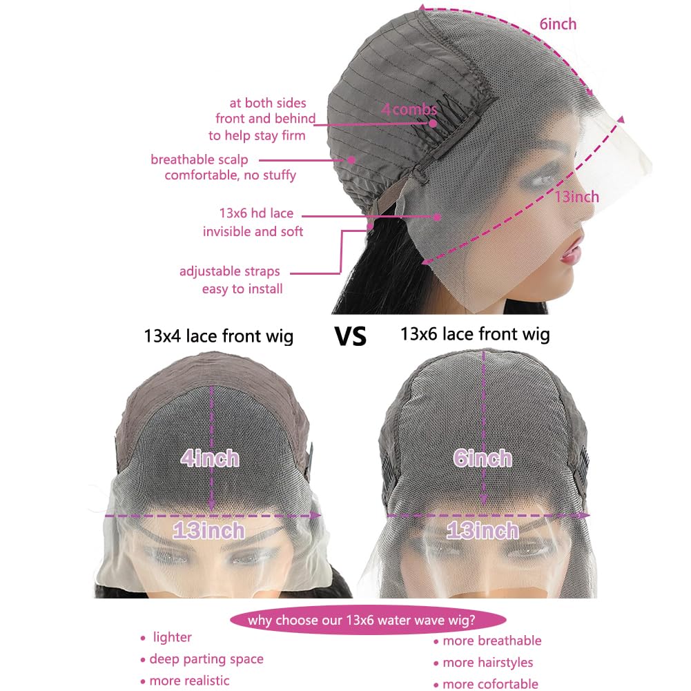 30 Inch Water Wave Lace Front Wigs Human Hair - Pre Plucked with Baby Hair, 13x6 Lace Frontal, 180% Density Curly Wigs for Women - Perfect for Daily Wear, Cosplay, and Special Occasions