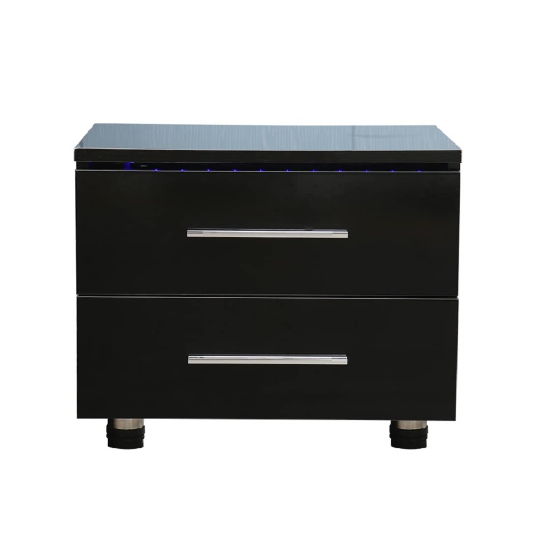 Modern LED Nightstand with 2 Drawers - Black Bedside Table (21.7 x 14.6 x 19.7 in) - Stylish Bedroom Furniture for Small Spaces, Home Decor & Storage Solution - Perfect for Reading Lights, Phone Charging & Bedside Organization